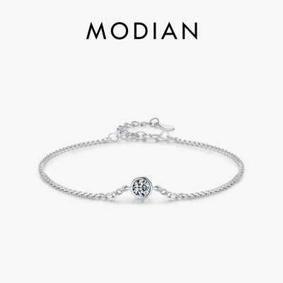 MODIAN 0.25CT Moissanite Bezel Setting Bracelet For Women Diamond 925 Sterling Silver Elegant Chain Bracelet Wedding Jewelry