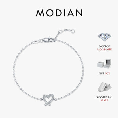 MODIAN D Color Moissanite 925 Sterling Silver Sweet Romantic Irregular Heart Link Chain Bracelet For Women Fine Jewelry