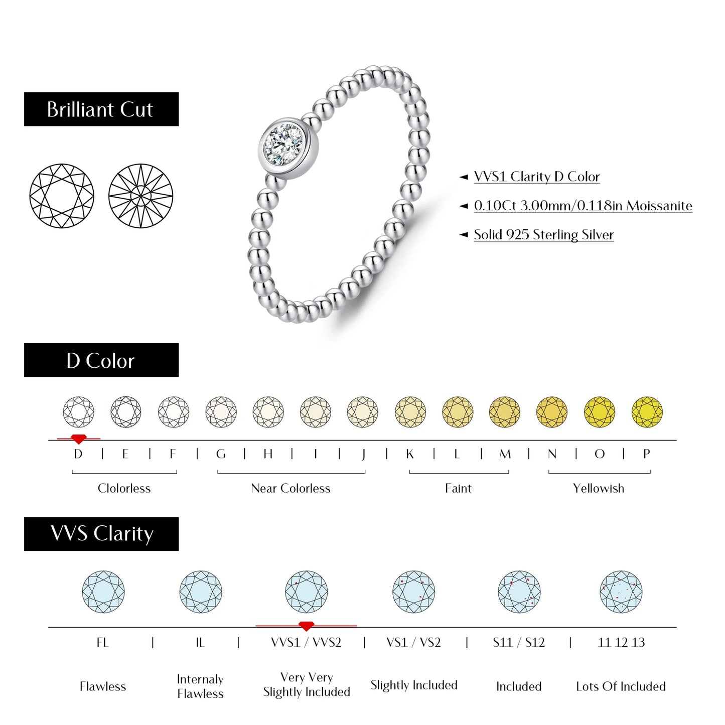 MODIAN D Color Stackable Moissanite Ring 925 Sterling Silver Beads Sparkling Trendy Rings For Women Party Vacation Jewelry