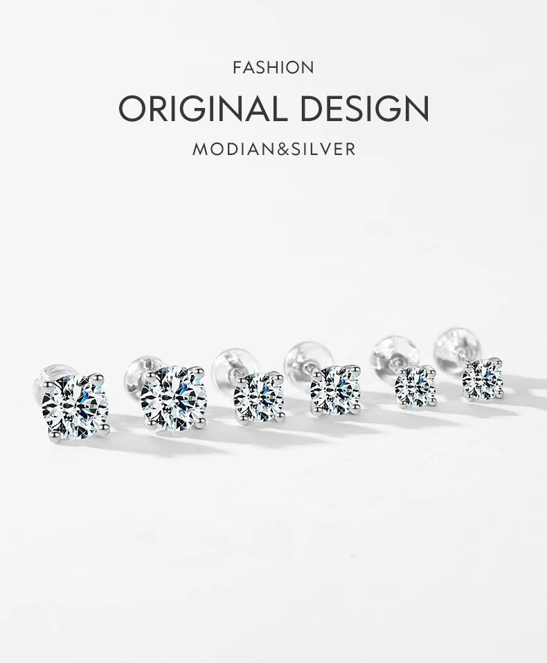 Modian Moissanite 1CT 2CT D Color VVS1 EX Luxury Stud Earrings 925 Sterling Silver Sparkling Earrings For Women Wedding Jewelry