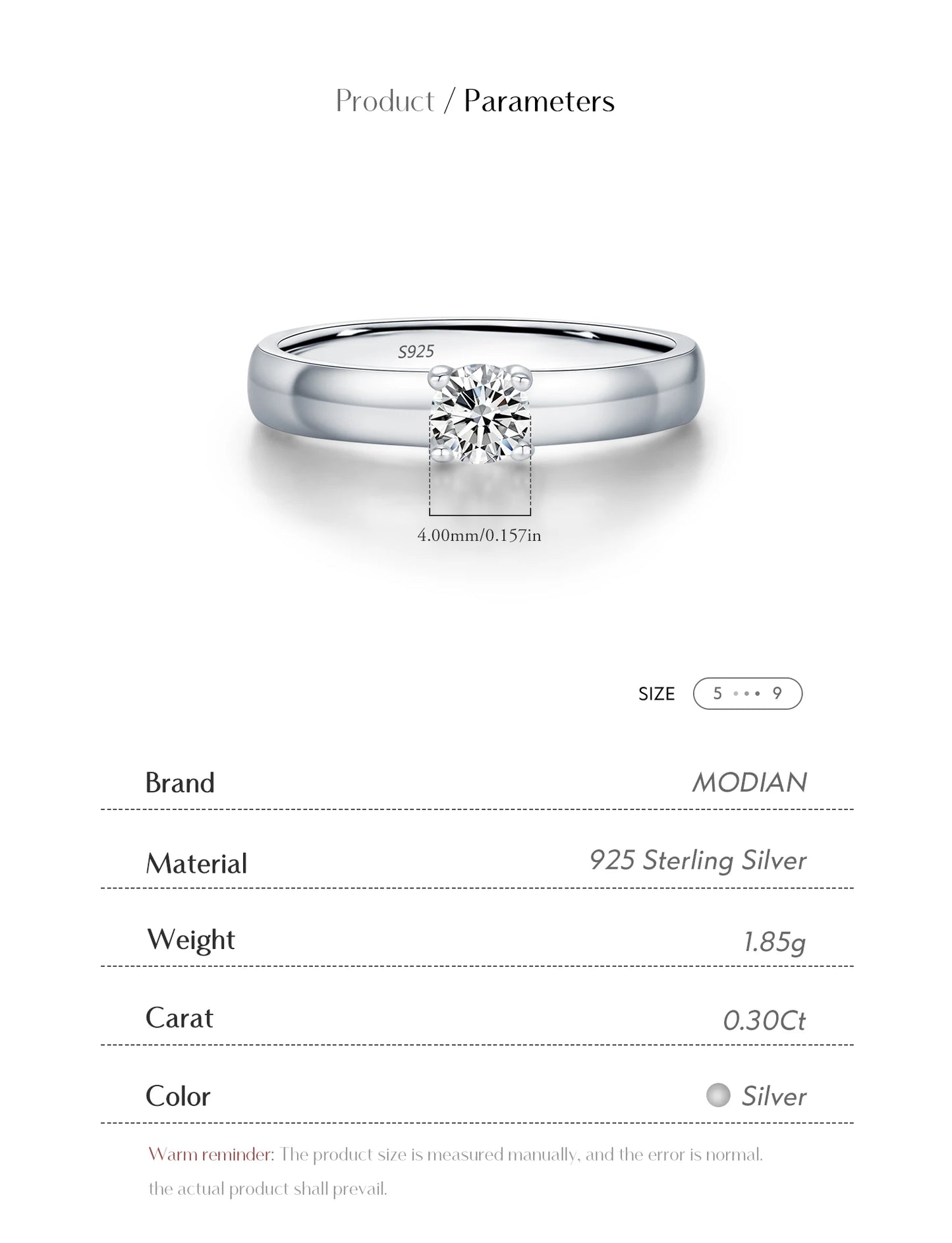 MODIAN D Color Round Moissanite Rings 925 Sterling Silver Fashion Simple Ring For Women Wedding Statement Jewelry Gifts
