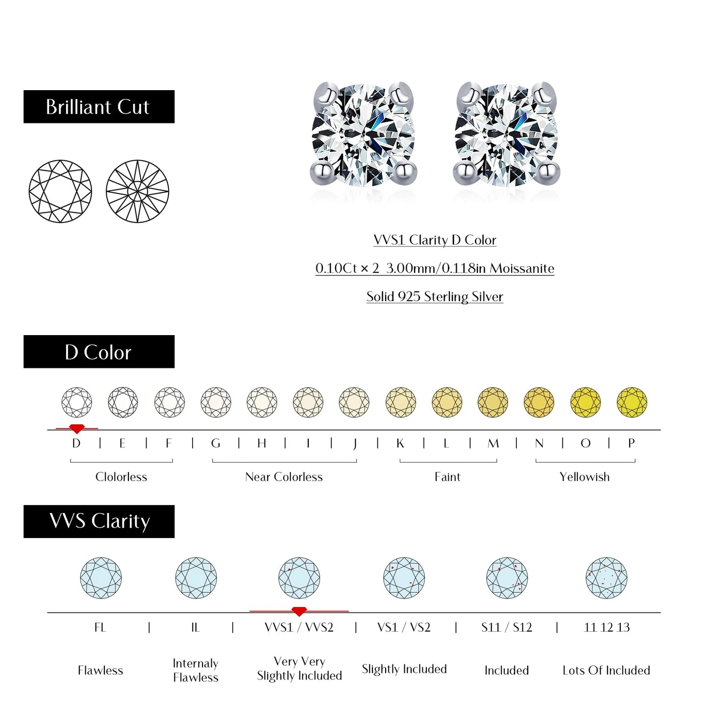 Modian Moissanite Gemstone Clear D Color 925 Sterling Silver Small Tiny Dazzling Stud Earrings For Women Wedding Fine Jewelry