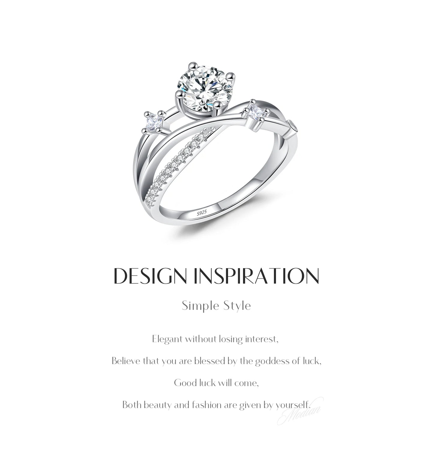 MODIAN 1CT VVS1 Clarity Moissanite Dazzling Ring 925 Sterling Silver e Multi-layer Lines Rings For Women Wedding Jewelry Gifts