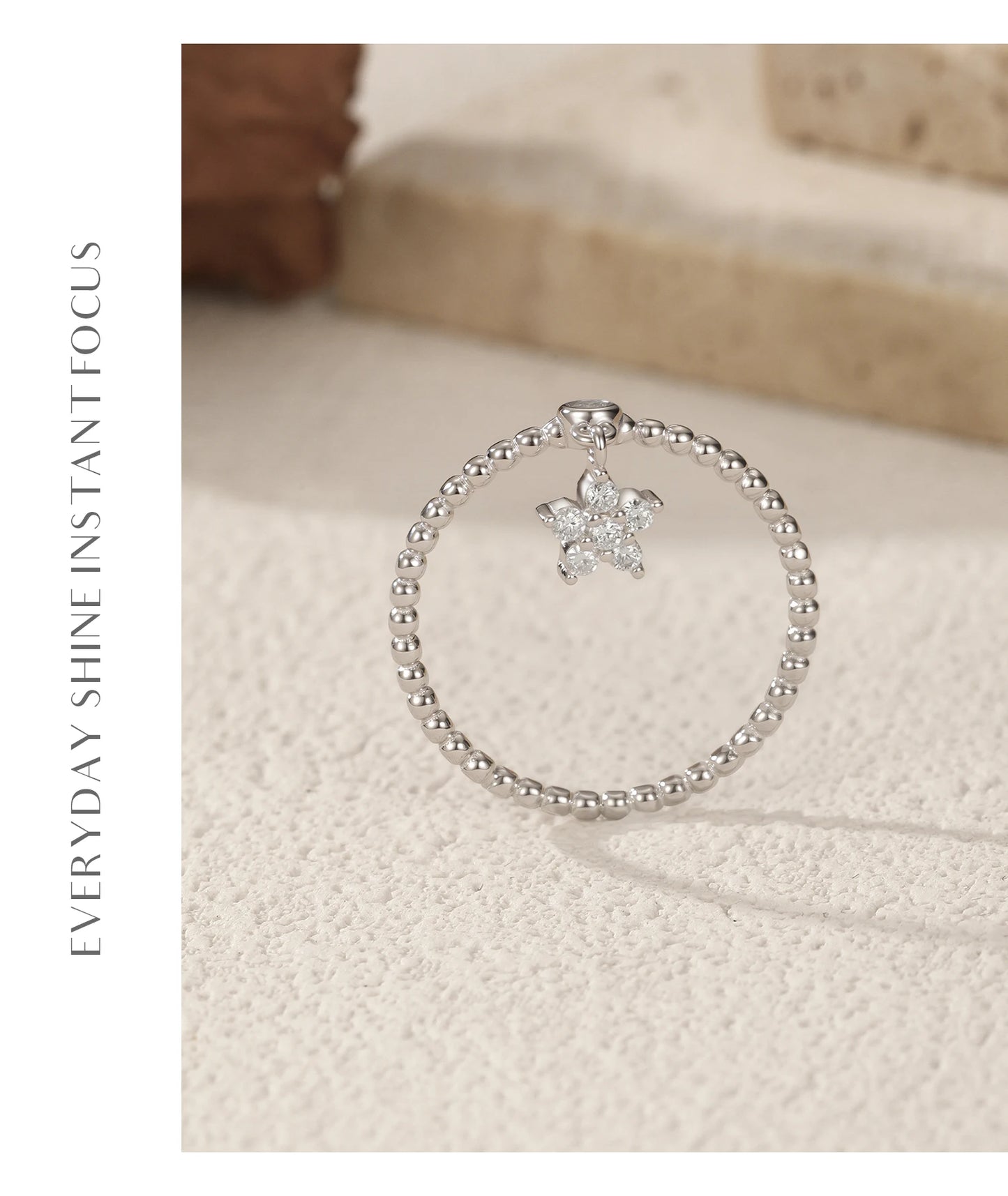 MODIAN D Color Flowers Moissanite Rings 925 Sterling Silver Beads Shiny Stars Swing Pendant Ring For Women Daisy Fine Jewelry