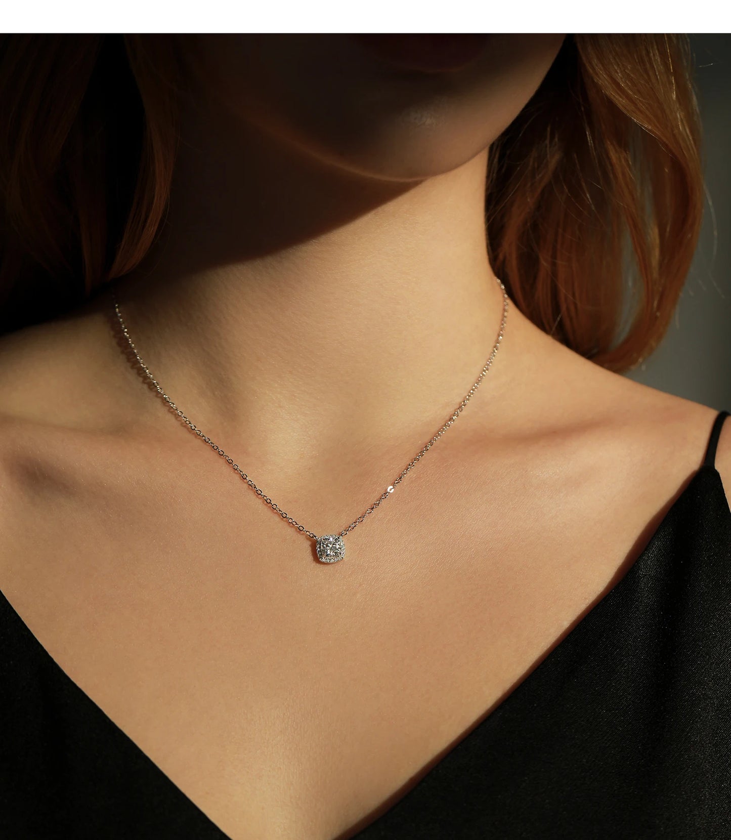 MODIAN 1 Carat Square Cushion Cut Halo Moissanite Pendant Necklace For Women 925 Sterling Silver Dazzling Wedding Bridal Jewelry