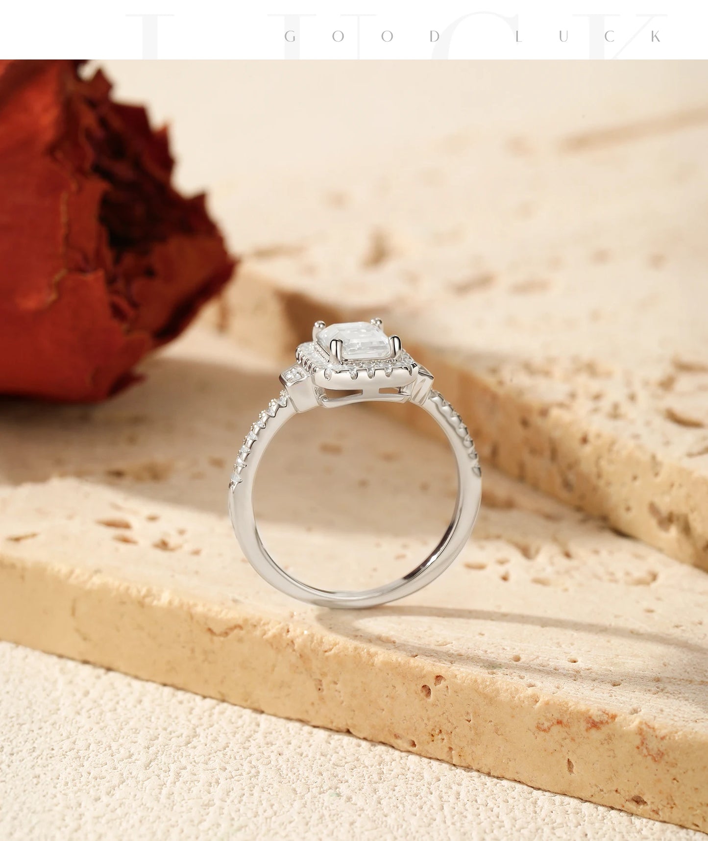 MODIAN 1CT Emerald Cut Moissanite Halo Rings 925 Sterling Silver Luxury Finger Rings For Women Wedding Statement Fine Jewelry