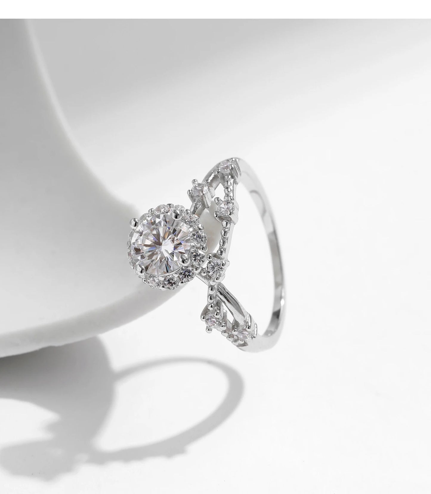 MODIAN Moissanite Ring Delicate Lab Diamond Halo Ring 925 Sterling Silver Crown Luxury Rings for Women Wedding Fine Jewelry