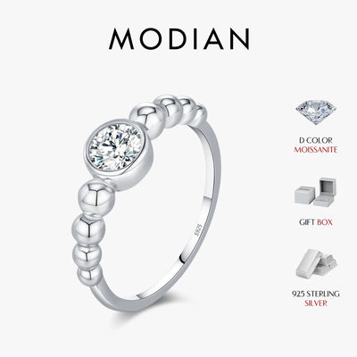 MODIAN 0.5Ct VVS1 Moissanite Rings 925 Sterling Silver Fashion Stackable Finger Ring For Women Wedding Anniversary Jewelry
