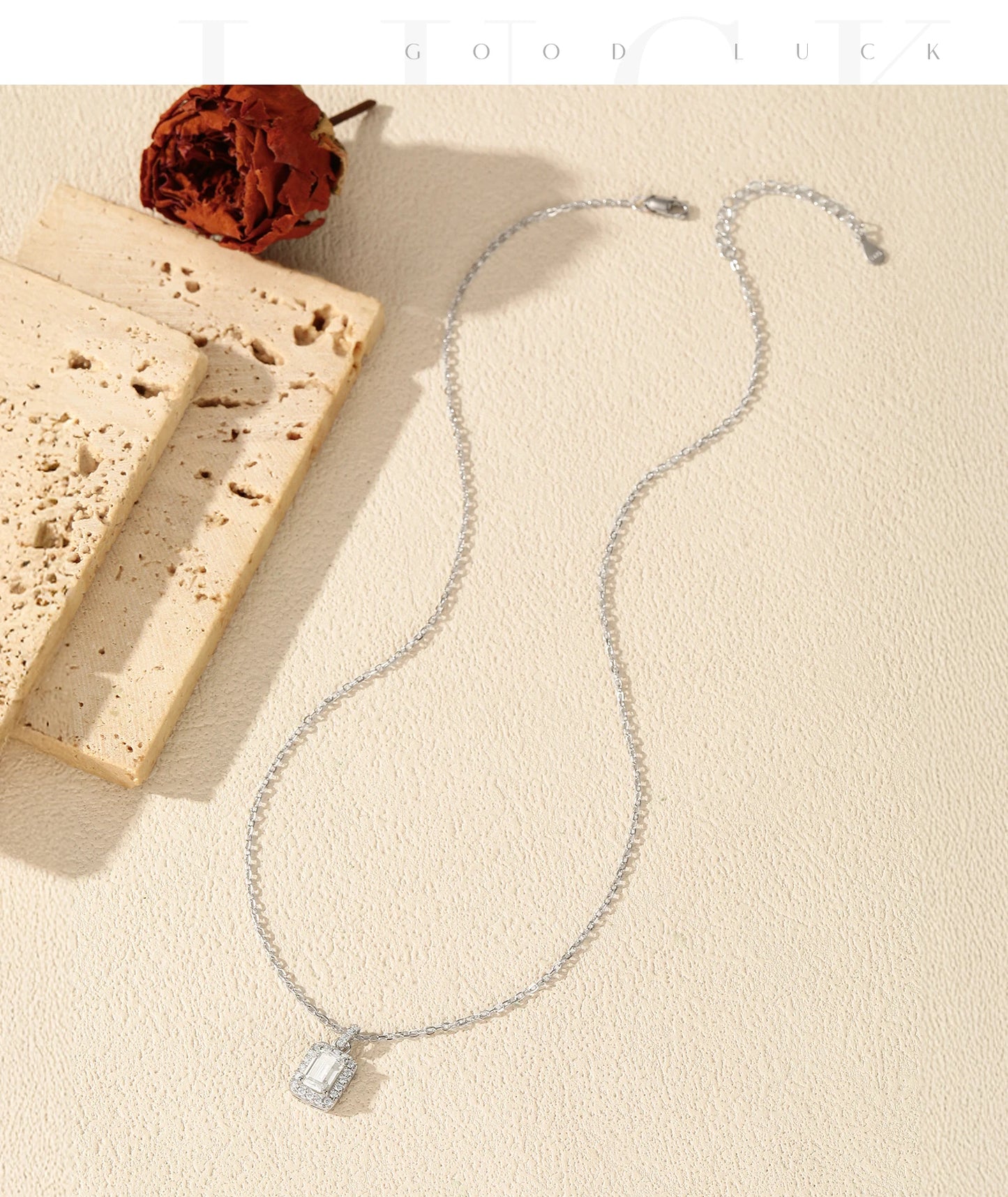 MODIAN 1CT D Color Emerald Cut Moissanite Halo Necklace 925 Sterling Silver Rectangle Wedding Pendant Necklace For Women Jewelry