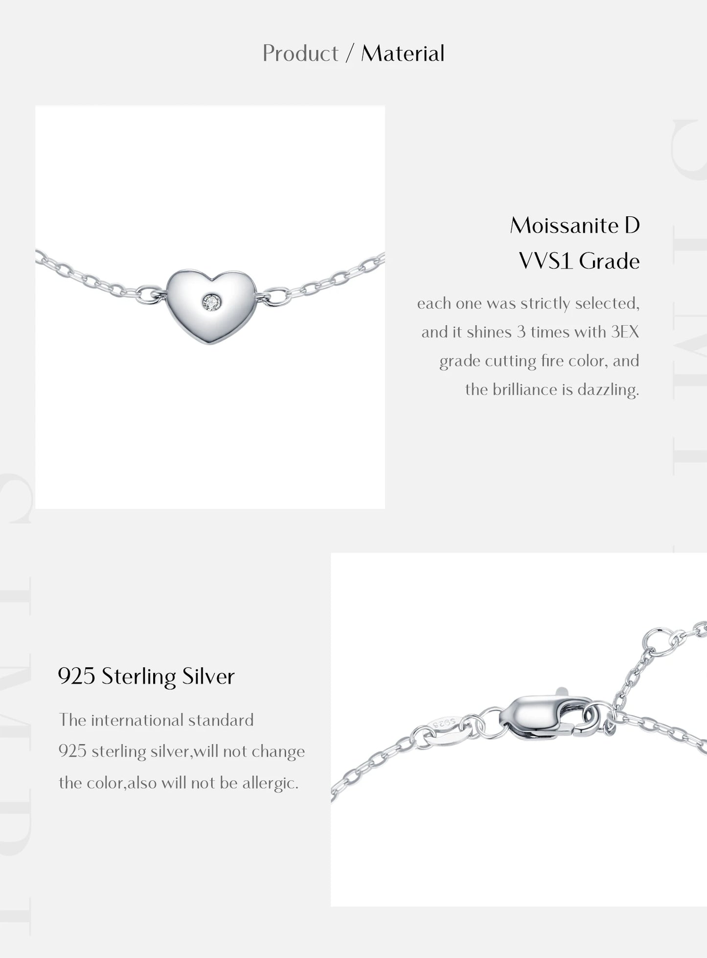 MODIAN D Color Moissanite Bracelet 925 Sterling Silver Simple Heart Daily Link Chain Bracelet For Women Fine Jewelry With Box