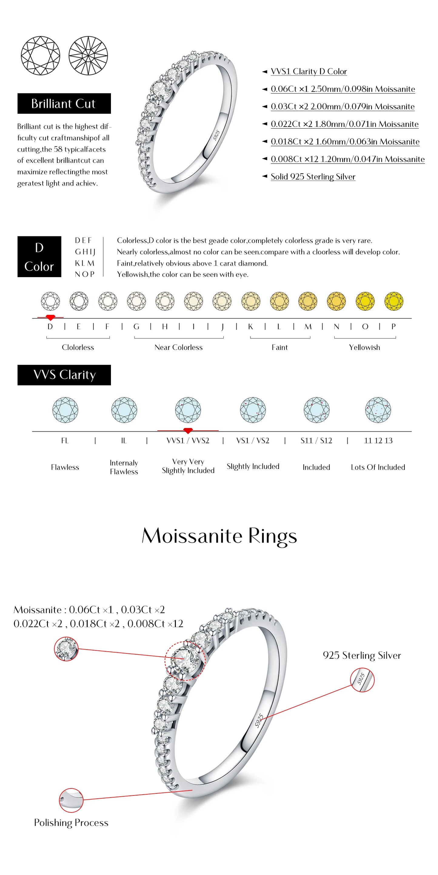 MODIAN Exquisite Round Moissanite Ring 925 Sterling Silver Trendy Wedding Engagement Band Rings For Women Fine Jewelry