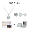 MODIAN Dazzling D Color Moissanite 925 Sterling Silver Round Pendant Necklace Stud Earrings For Women Wedding Fine Jewelry Set