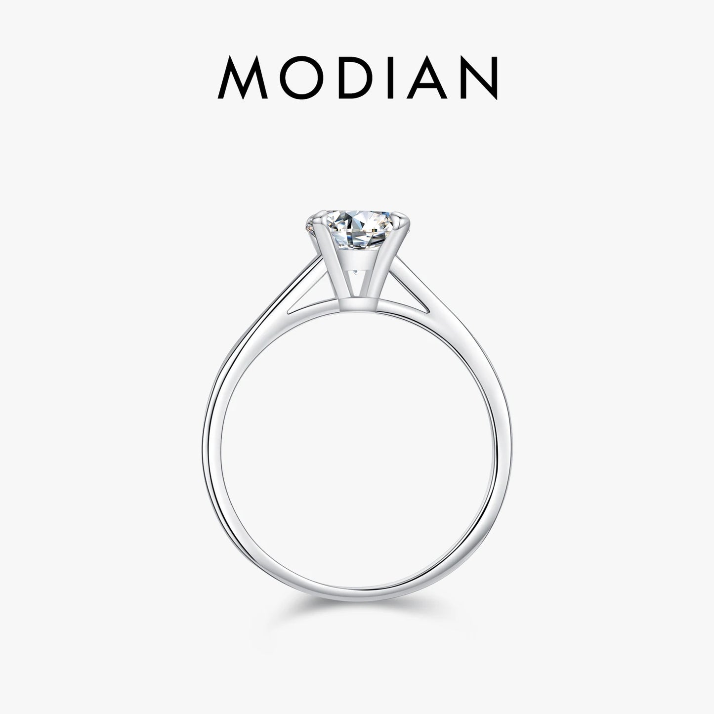 MODIAN 1CT D Color Round High Quality Moissanite Ring For Women 925 Sterling Silver Romantic Wedding Engagement Band Jewelry