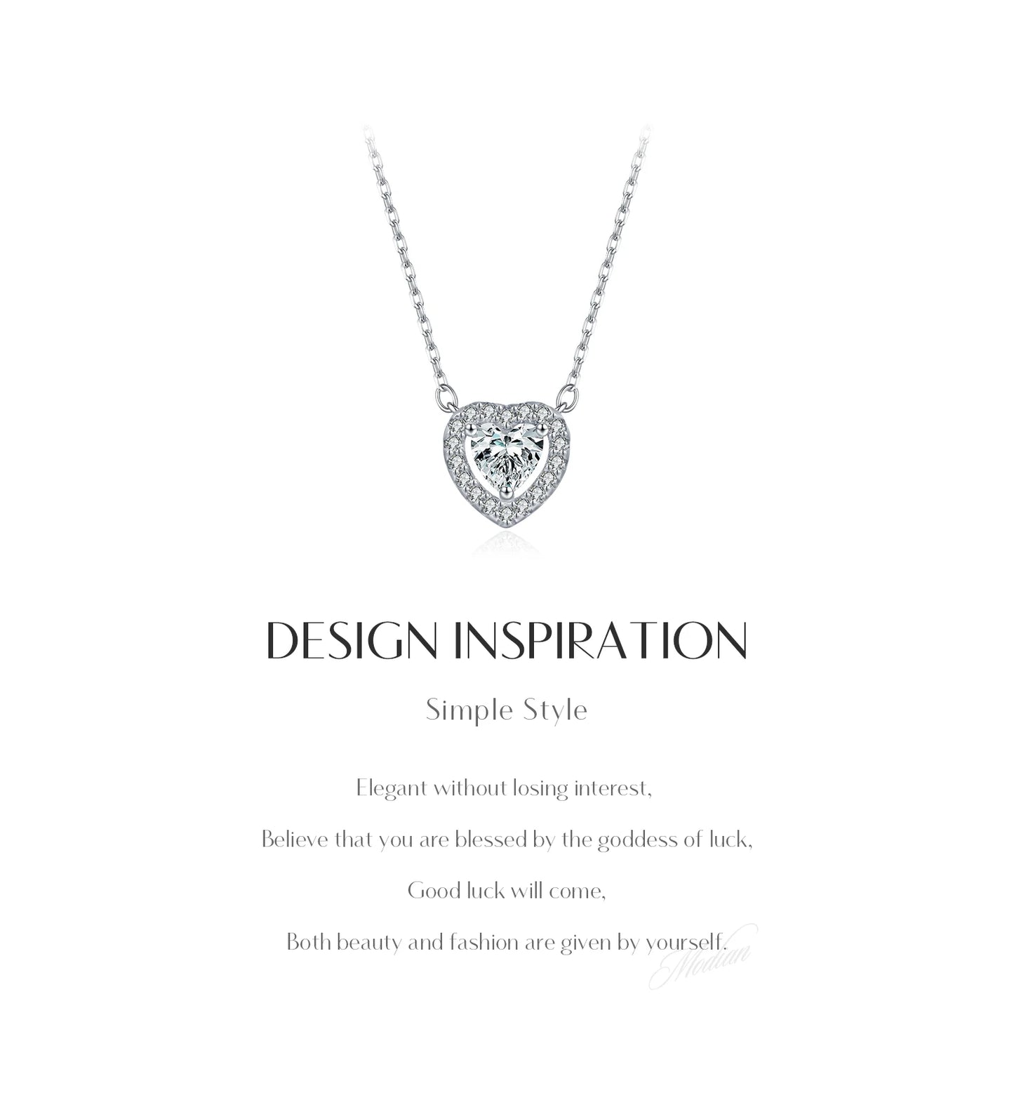 MODIAN D Color Heart Moissanite 925 Sterling Silver Fashion Simple Pendant Necklace For Women Wedding Fine Jewelry Gfits