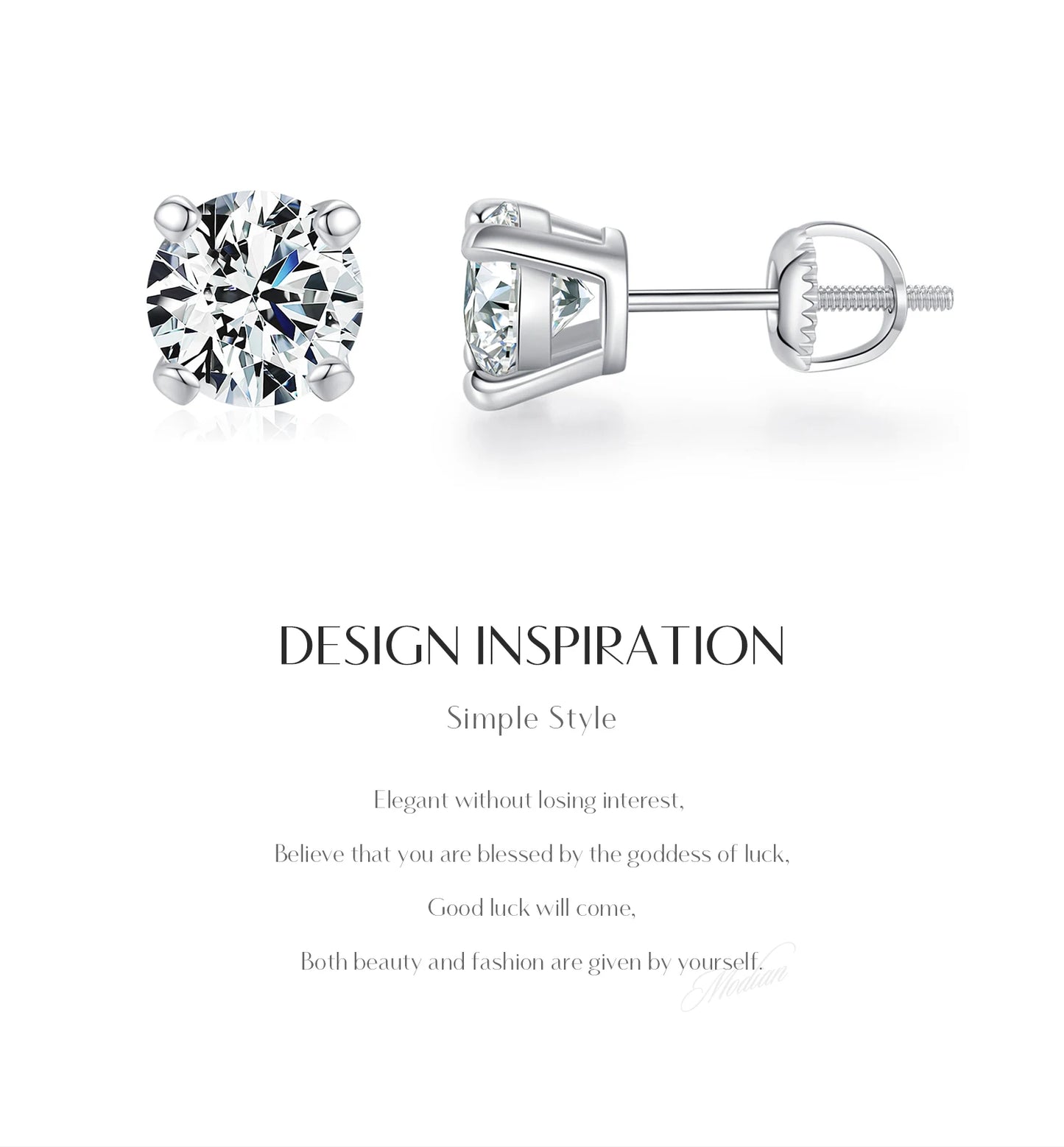 MODIAN D Color 1CT Moissanite Stud Earrings For Women 925 Sterling Silver 0.5CT Dazzling Lab Diamond Wedding Jewelry Gifts