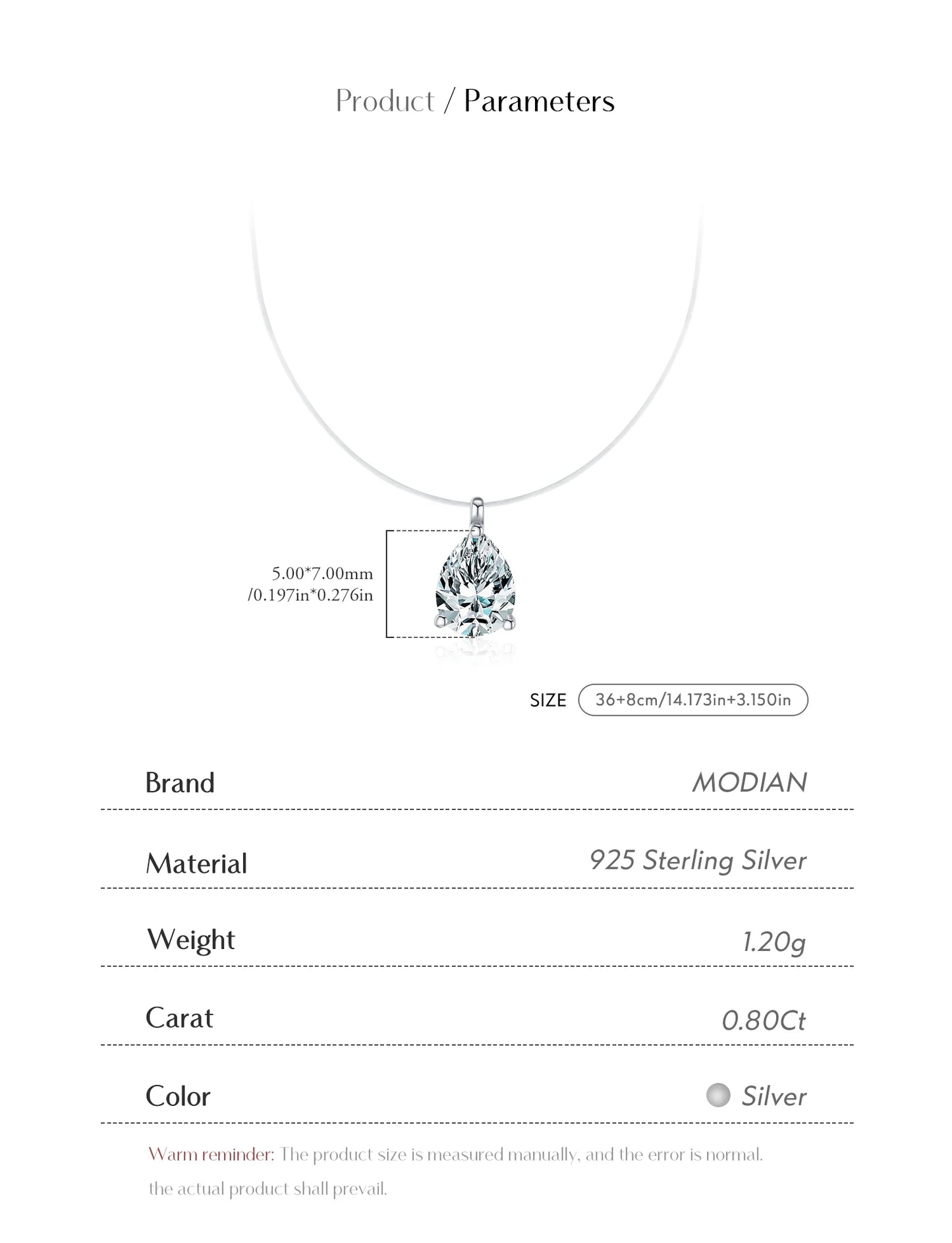 MODIAN D Color Water Drop Moissanite Necklace 925 Sterling Silver Fishing Line Choker Pendant Necklaces For Women Jewelry Gifts