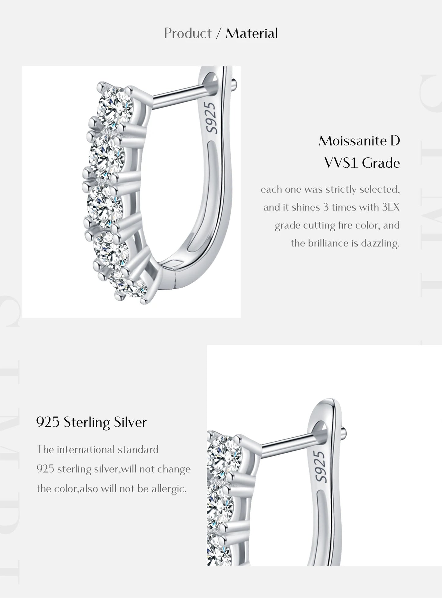 MODIAN D Color U Shape Moissanite Earrings 925 Sterling Silver Elegant Exquisite Hoop Earrings For Women Wedding Jewelry