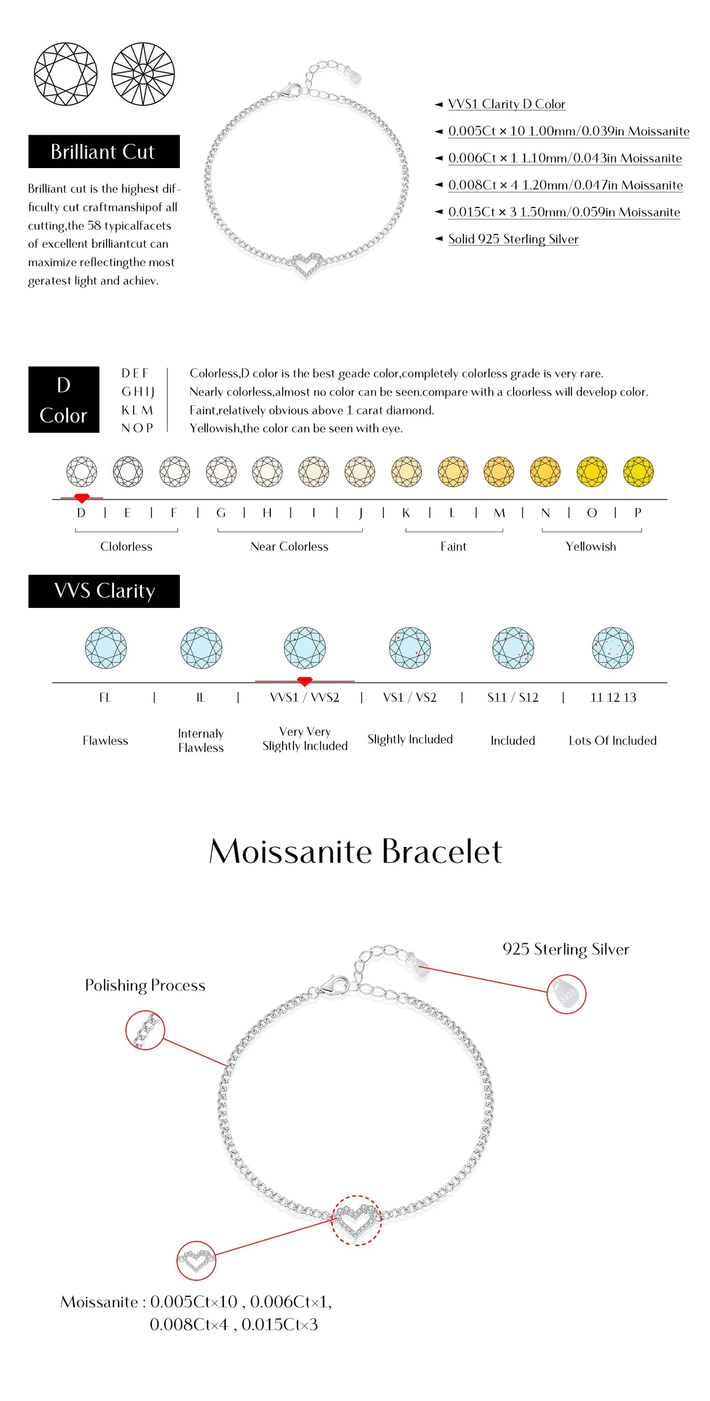 MODIAN D Color Pave Setting Moissanite Bracelets 925 Sterling Silver Romantic Heart Gourmette Bracelet For Women Jewelry Gifts