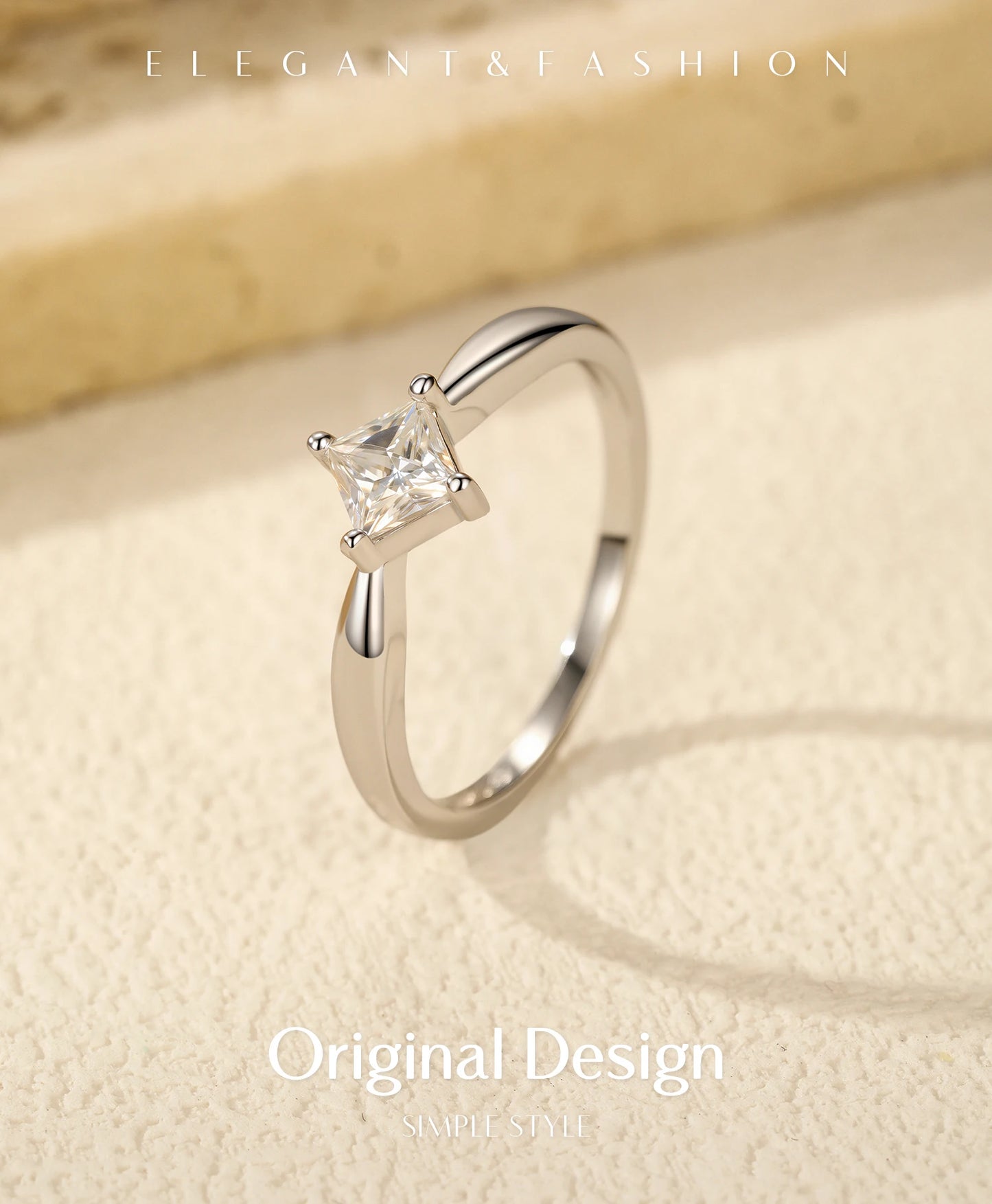 MODIAN D Color VVS1 Square Moissanite Ring 925 Sterling Silver Dazzling Wedding Band Rings For Women Fine Jewelry Gifts