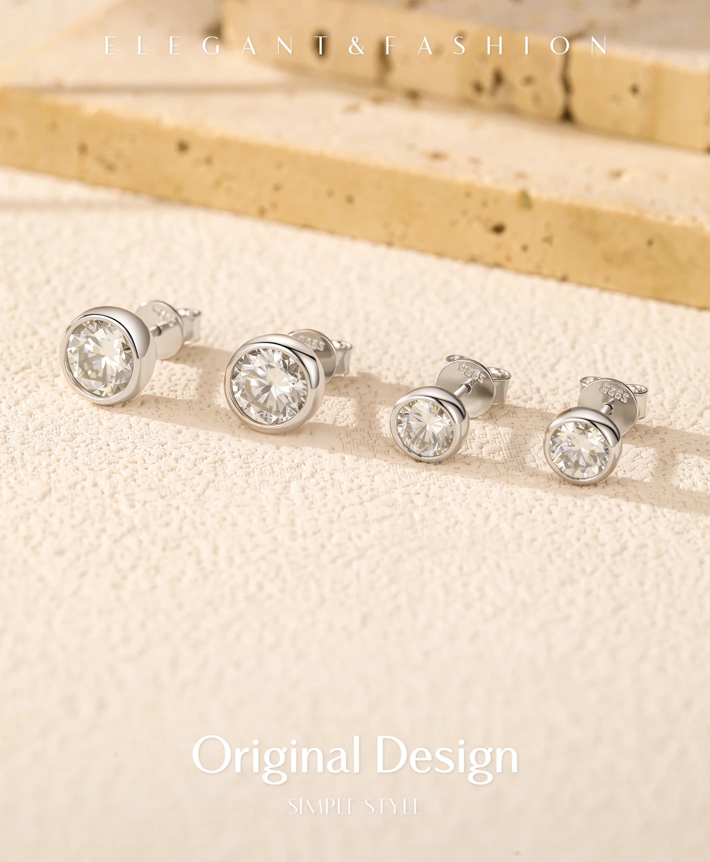 MODIAN 1CT/2CT D Color Bezel Moissanite Earrings 925 Sterling Silver Classic Round Stud Earrings For Women Wedding Fine Jewelry