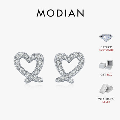 MODIAN D Color Sparkling Moissanite Earrings 925 Sterling Silver Asymmetrical Heart Stud Earrings For Women Fine Jewelry