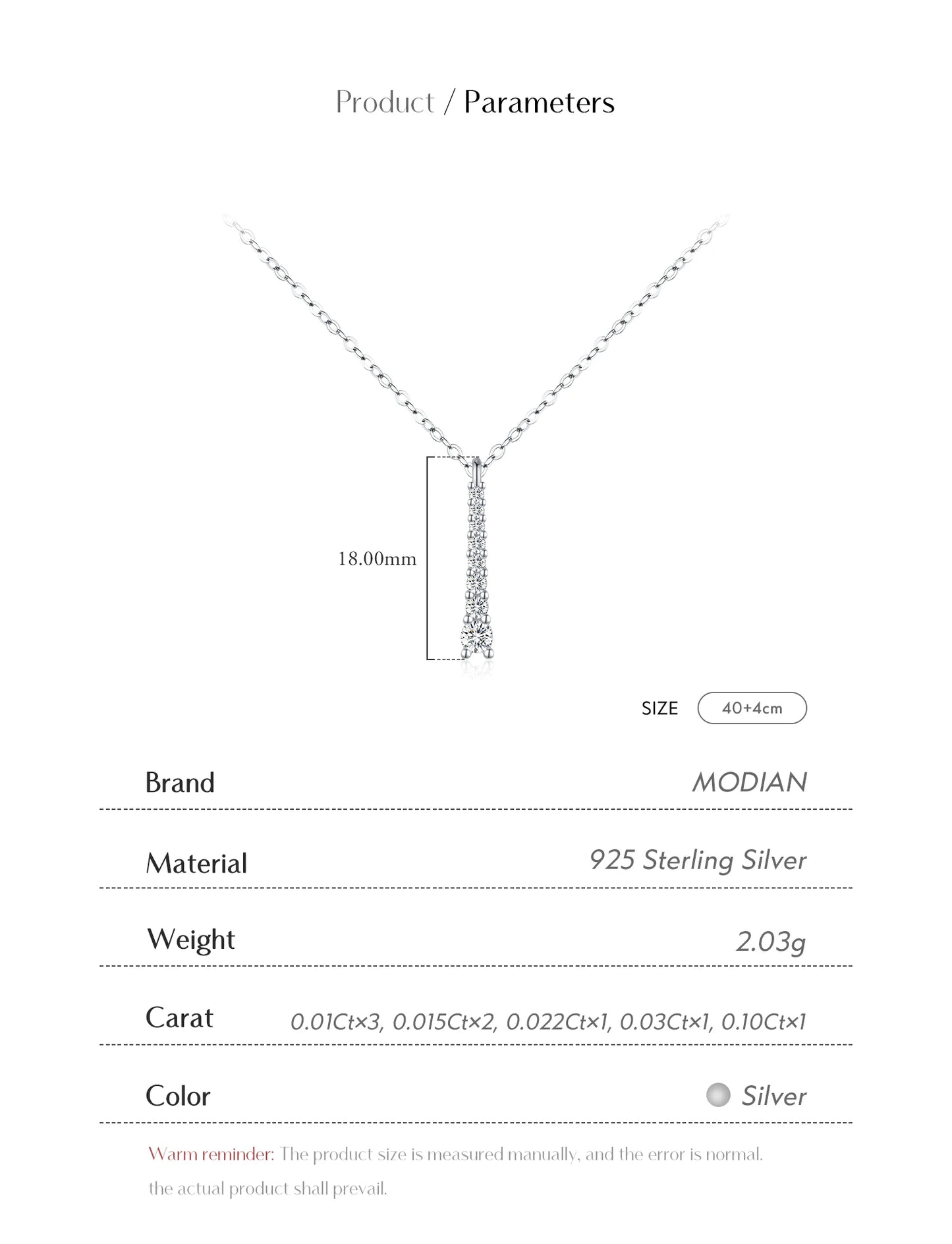 MODIAN Minimalist D Color Moissanite Necklace Prong Setting Lab Diamond For Women 925 Sterling Silver Pendant Necklace Jewelry