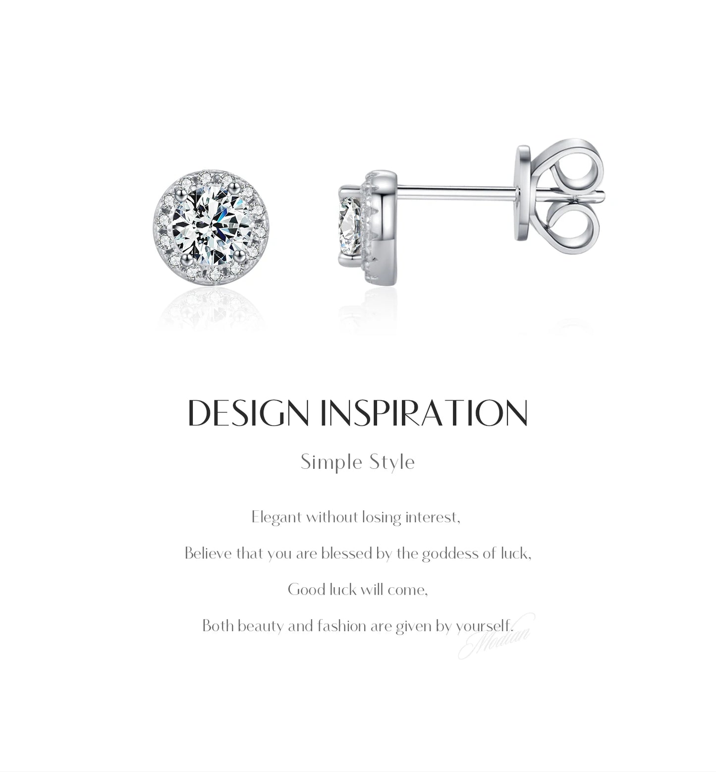 MODIAN Luxury Tiny Halo Moissanite Stud Earrings 925 Sterling Silver Earrings For Women Engagement Wedding Fine Jewelry Gift