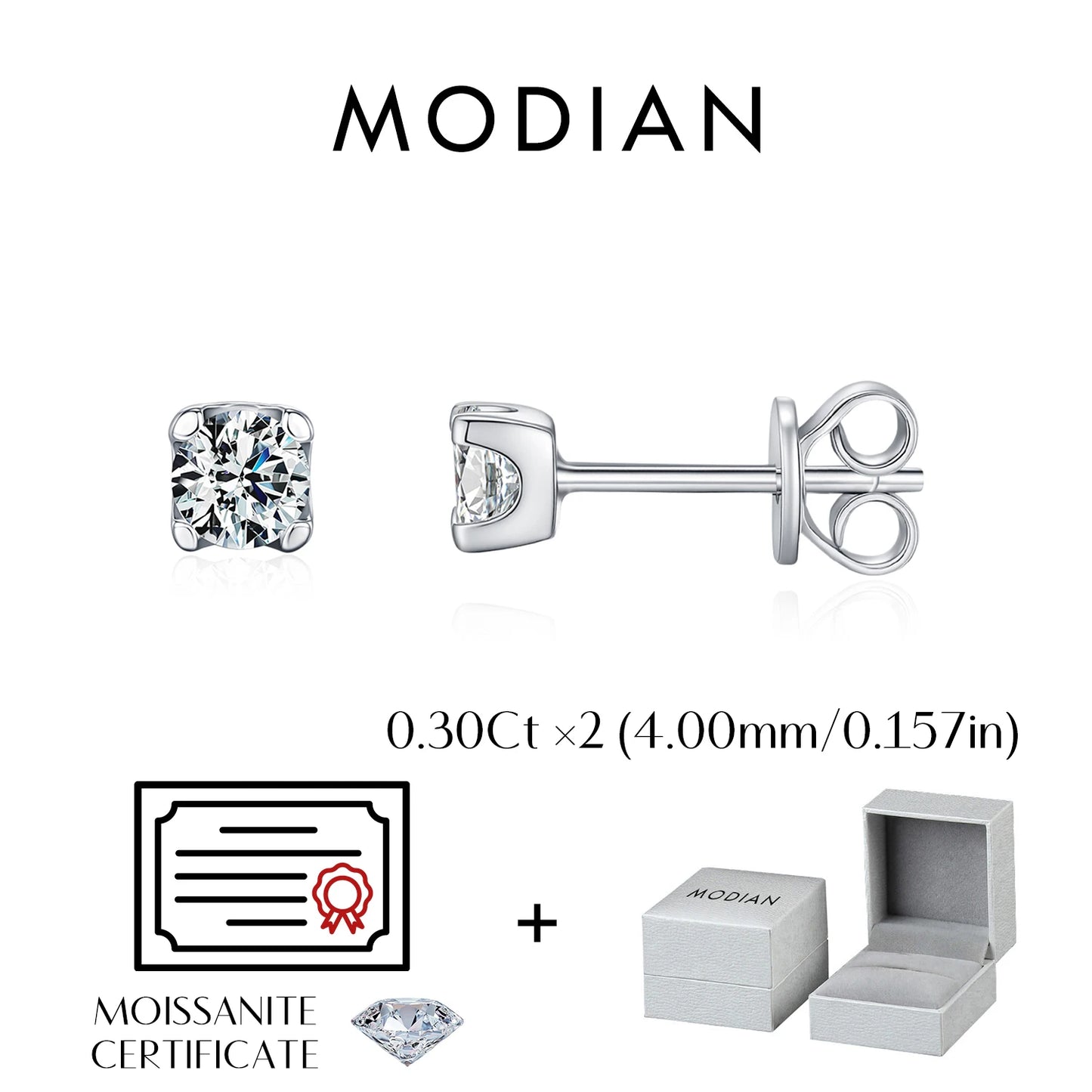 MODIAN 3MM-5MM Size D Color Moissanite 925 Sterling Silver Classic Simple Round Stud Earrings For Women Fine Stackable Jewelry