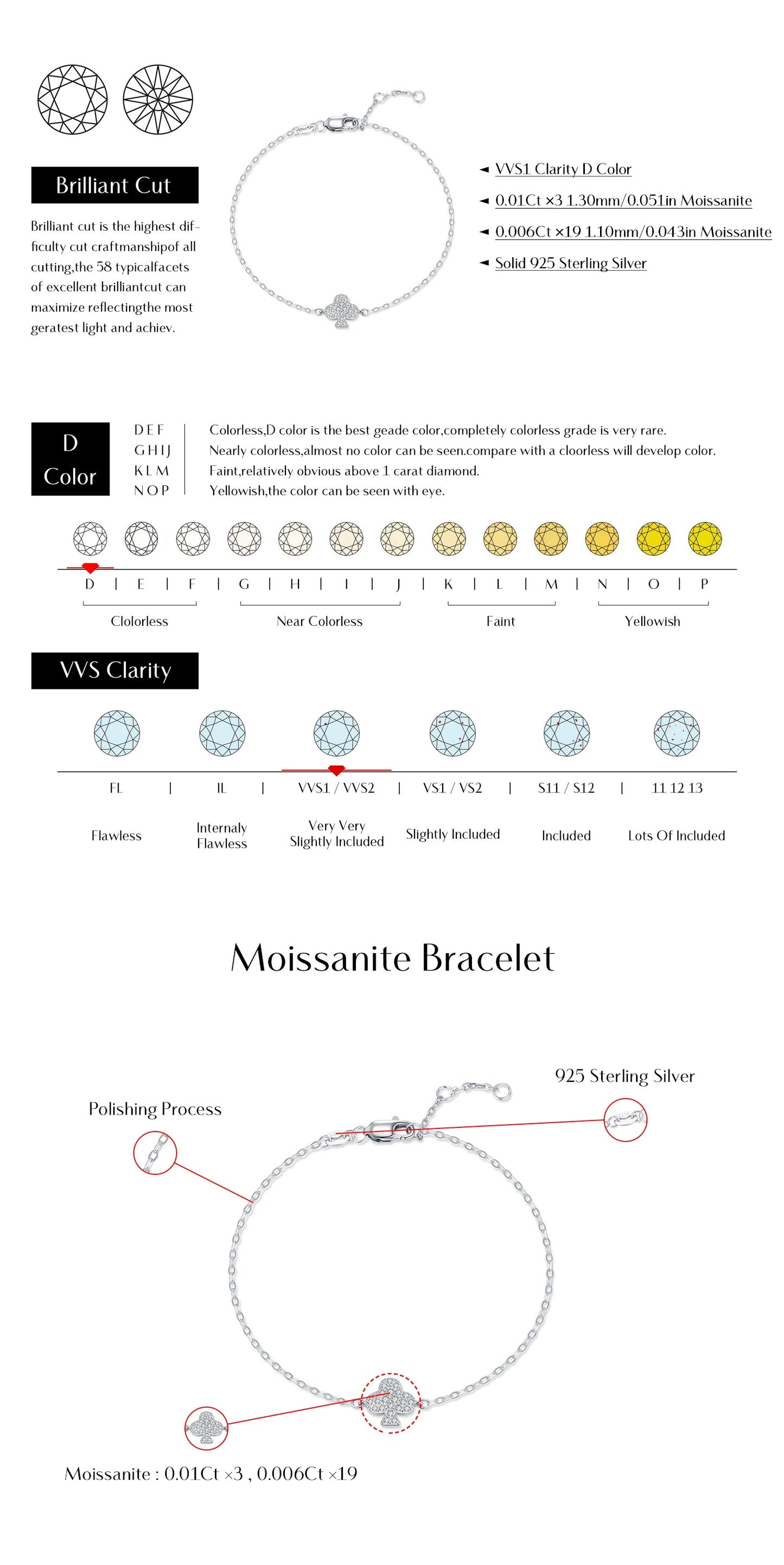 MODIAN D Color Moissanite 925 Sterling Silver Simple Daily Clubs Link Chain Trendy Bracelet For Women Fine Jewelry Gifts
