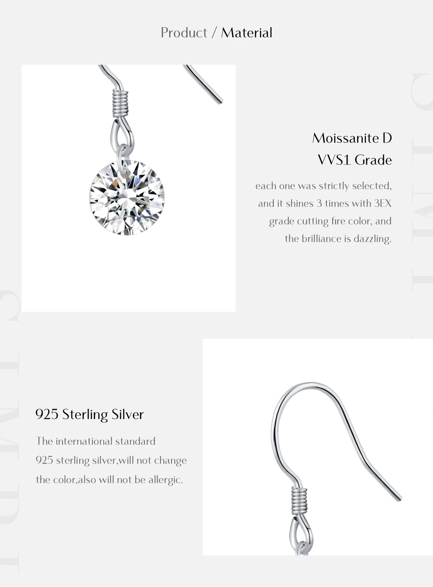 MODIAN 1CT D Color Sparkling Moissanite Hook Earrings 925 Sterling Silver Round Sway Dangle Earrings For Women Fine Jewelry
