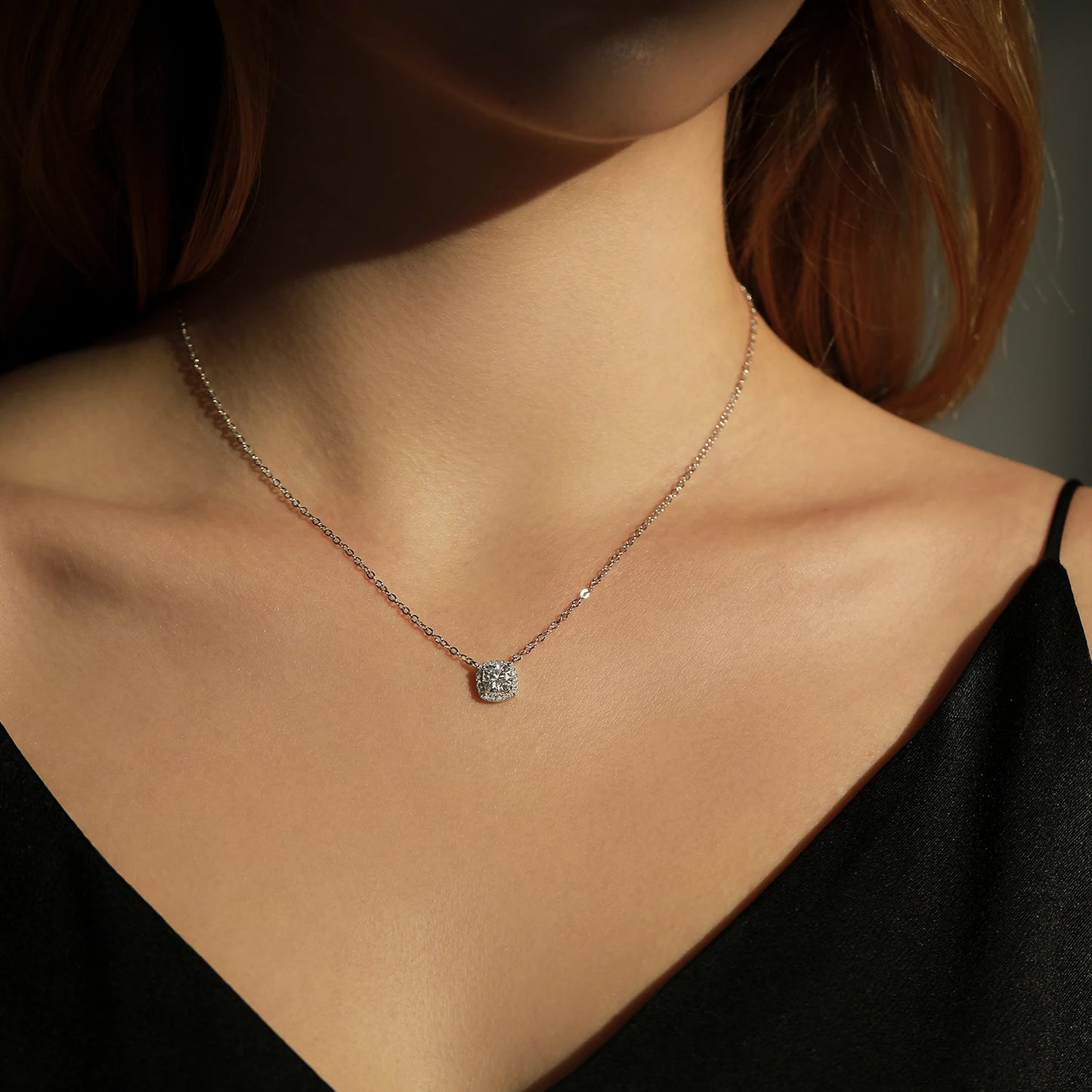 MODIAN 1 Carat Square Cushion Cut Halo Moissanite Pendant Necklace For Women 925 Sterling Silver Dazzling Wedding Bridal Jewelry