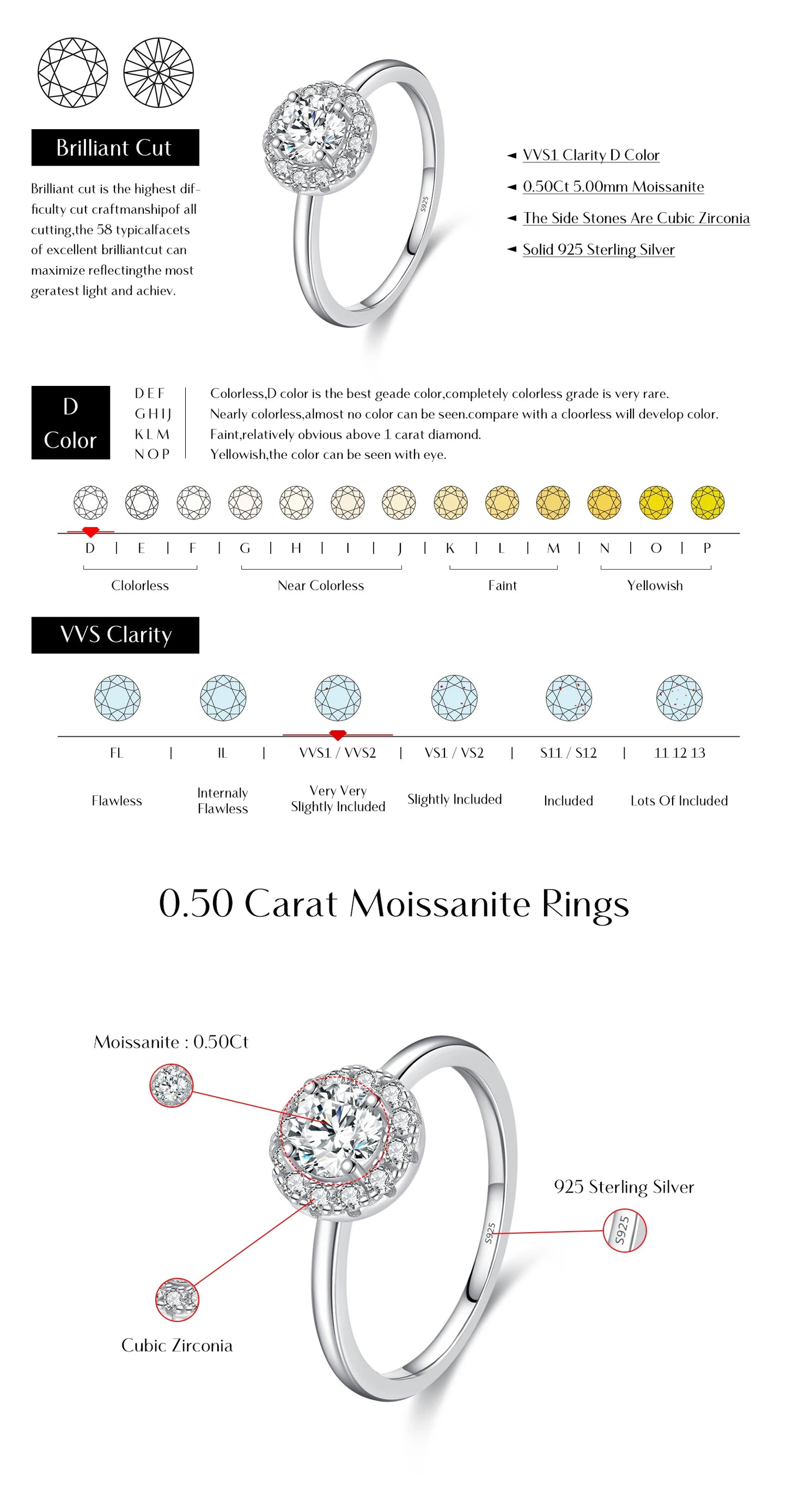 MODIAN Moissanite 925 Sterling Silver Fashion Luxury Round Necklace Stud Earrings Ring For Women Wedding Fine Jewelry Se