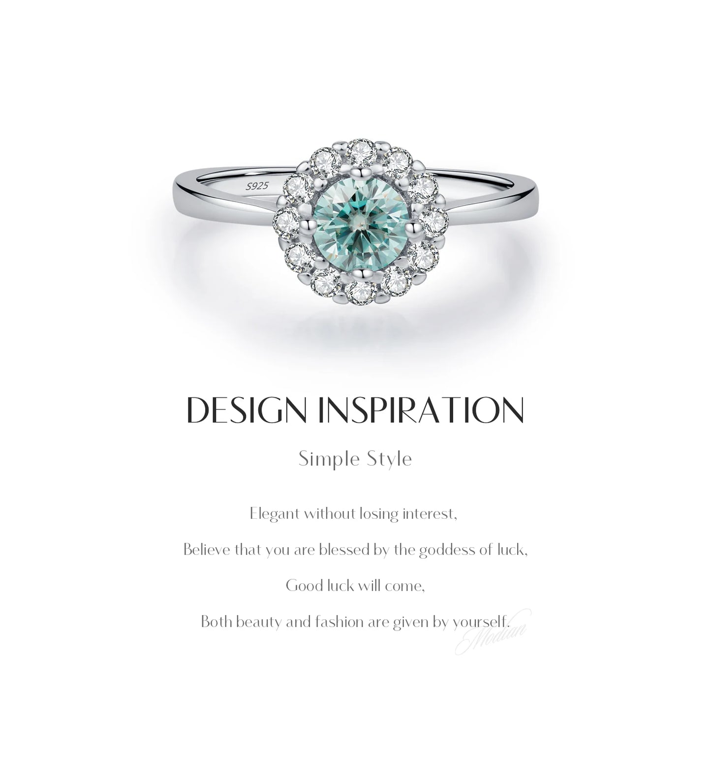 MODIAN D Color Green Teal Moissanite Halo Ring 925 Sterling Silver Trendy Elegant Finger Rings For Women Wedding Fine Jewelry