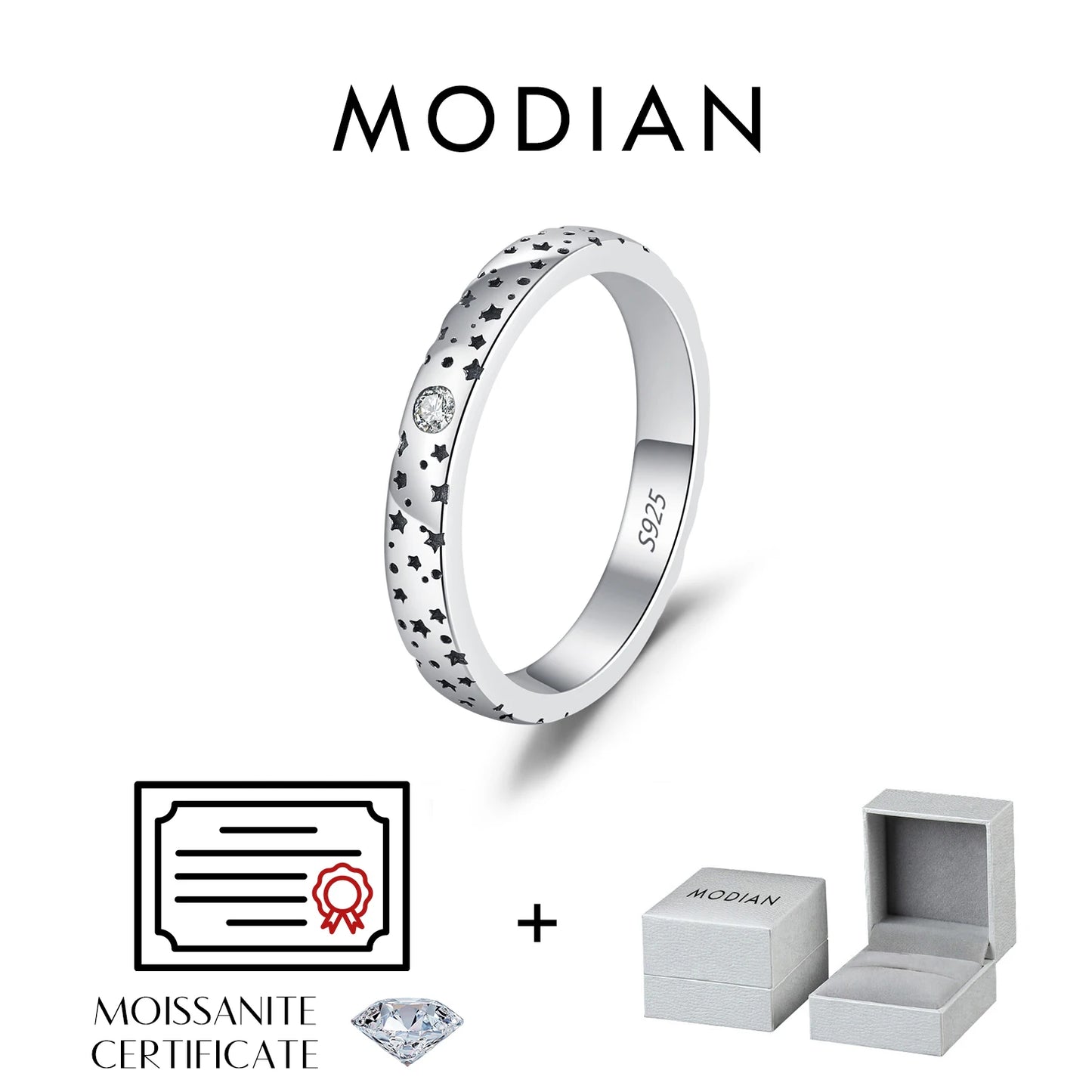 MODIAN D Color Moissanite Sparkle Couple Ring 925 Sterling Silver Charming Stars Ring For Women and Men Anniversary Fine Jewelry