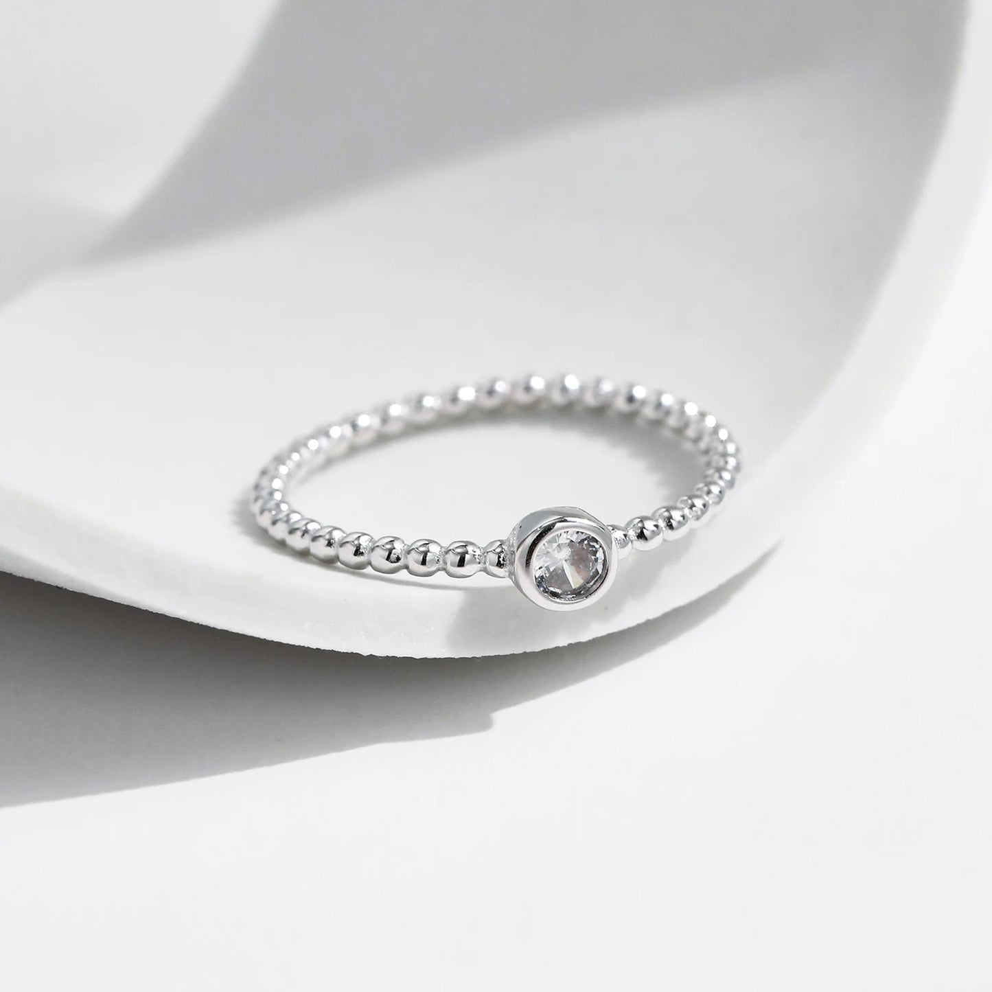 MODIAN Bezel Setting Moissanite Ring 925 Sterling Silver Beads Trendy Stackable Finger Rings For Women Lab Diamond Jewelry