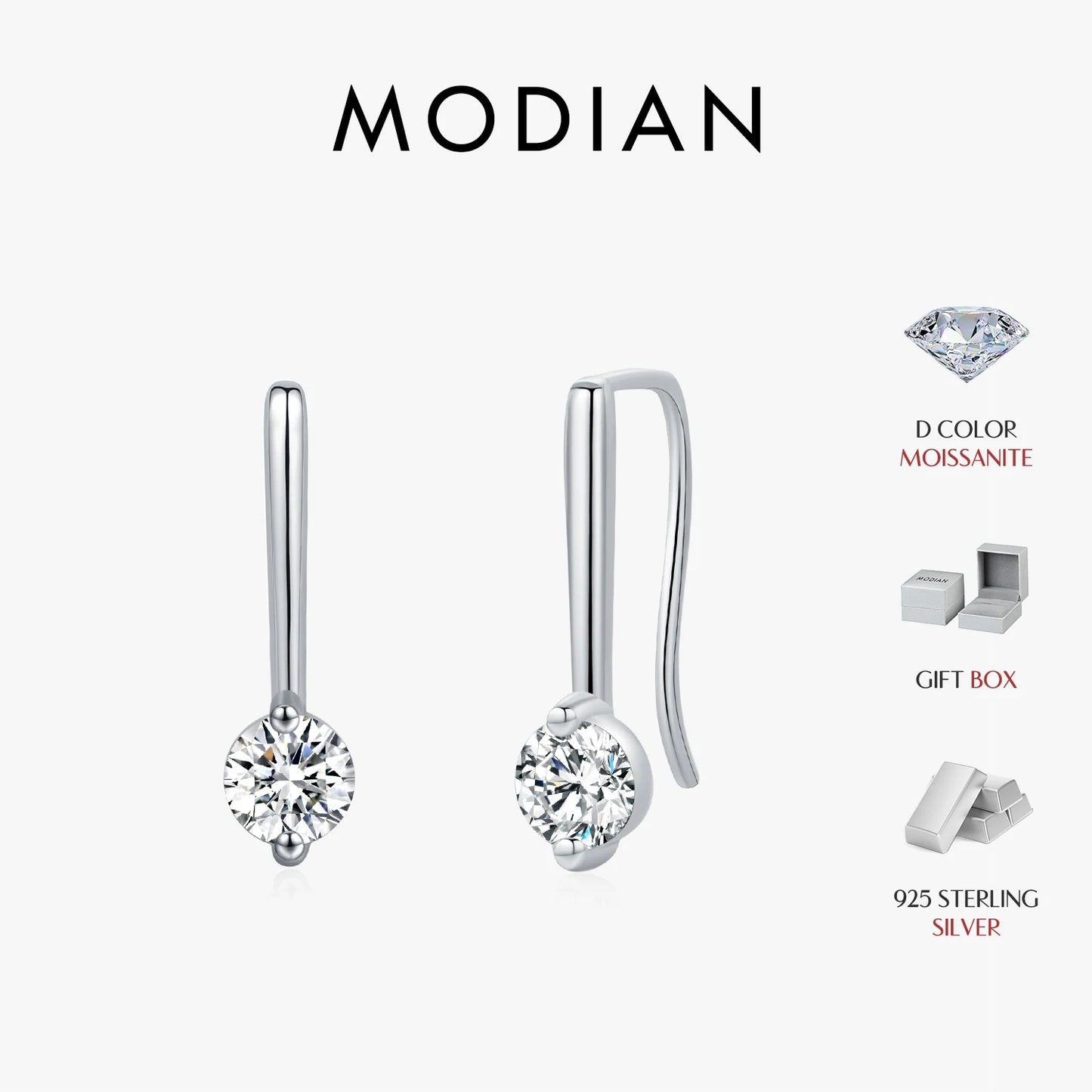 MODIAN Sparkling D Color Moissanite Drop Earrings 925 Sterling Silver Classic Geometric Dangle Earrings For Women Fine Jewelry