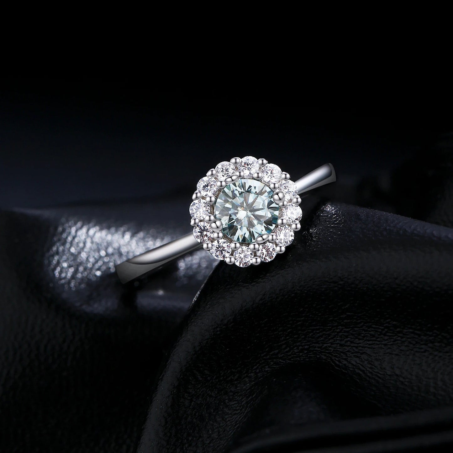 MODIAN D Color Green Teal Moissanite Halo Ring 925 Sterling Silver Trendy Elegant Finger Rings For Women Wedding Fine Jewelry