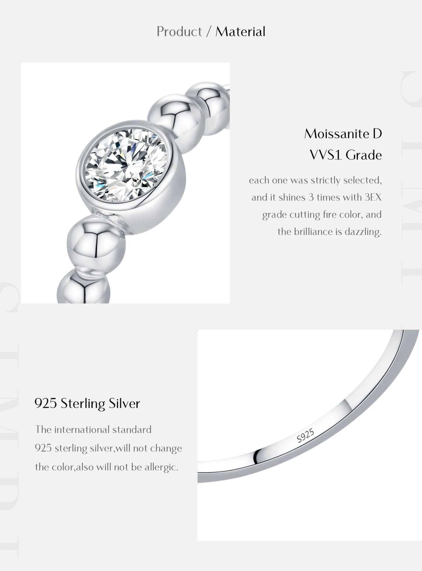 MODIAN 0.5Ct VVS1 Moissanite Rings 925 Sterling Silver Fashion Stackable Finger Ring For Women Wedding Anniversary Jewelry