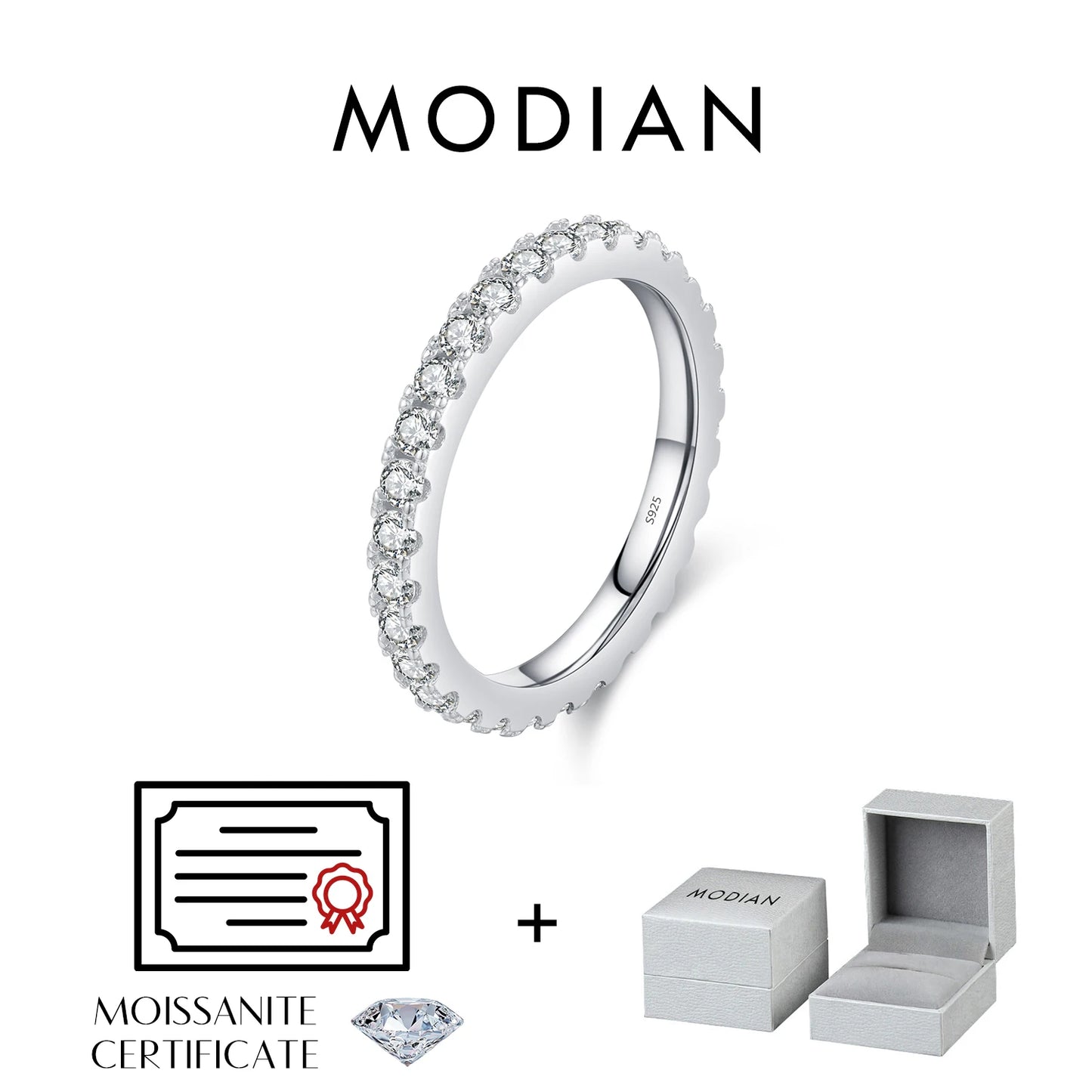 MODIAN Luxury D Color Moissanite Band Stackable Ring For Women Real 925 Sterling Silver Wedding Jewelry With Exquisite Box Gift