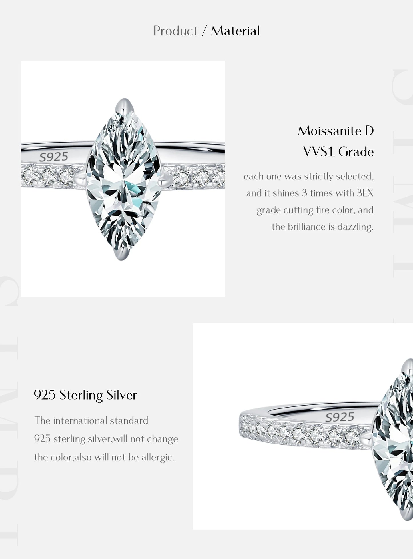 MODIAN 0.5Ct Rhombus Moissanite Ring 925 Sterling Silver Sparkling Lab Created Diamond Wedding Rings For Women Bridal Jewelry