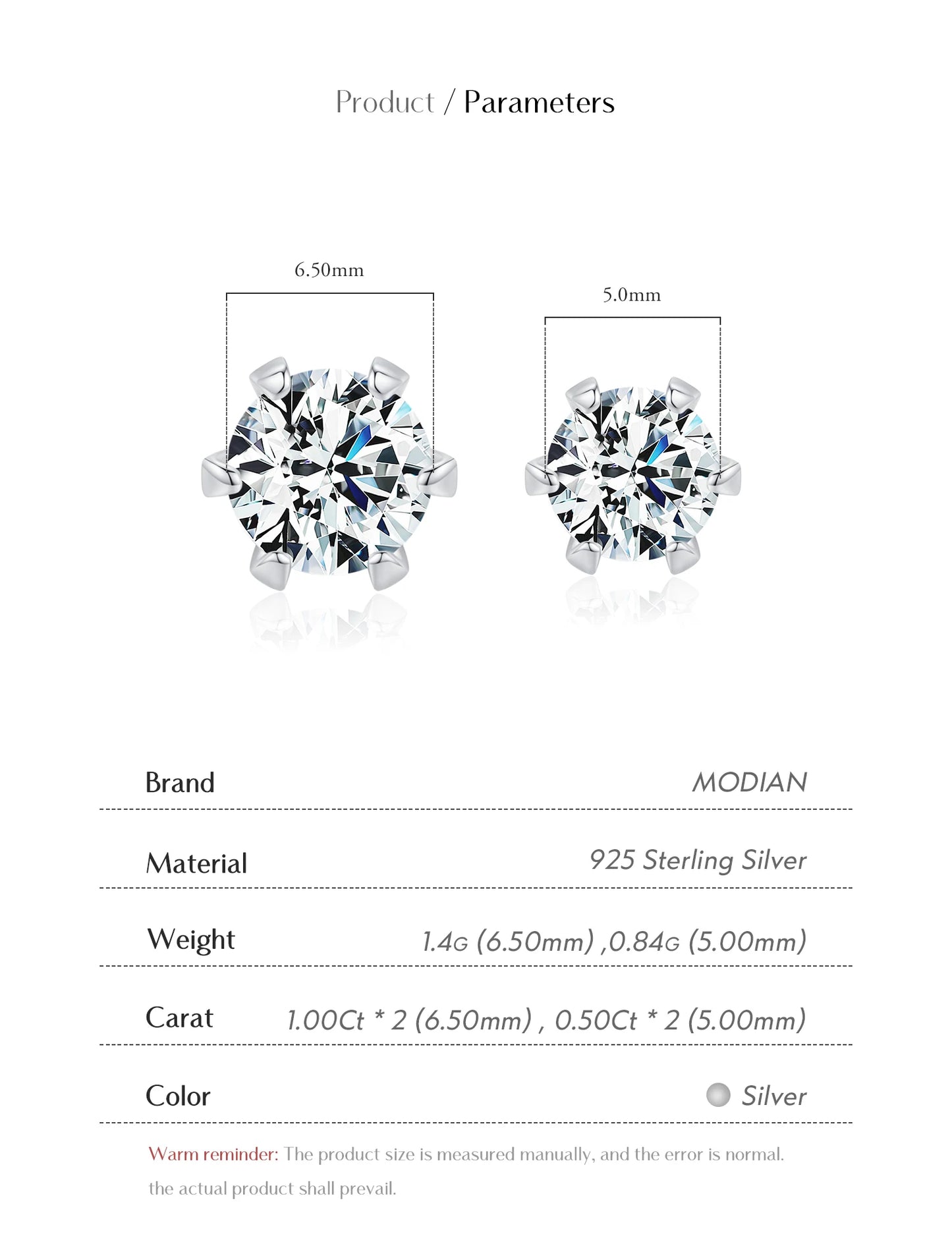 MODIAN 1 Carat D Color Moissanite Stud Earrings 925 Sterling Silver Sparkling Wedding Platinum Plated Fine Jewelry For Women