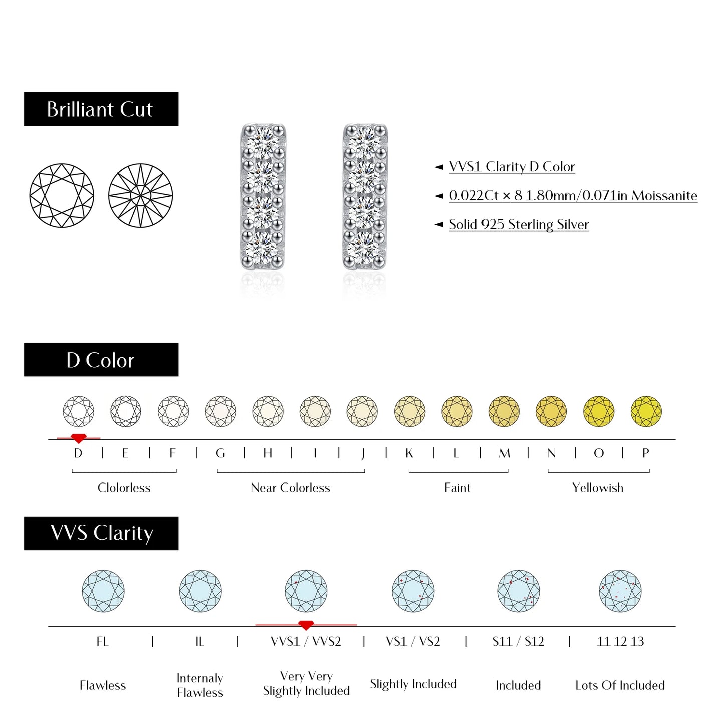 MODIAN D Color Moissanite Minimalism Stud Earrings 925 Sterling Silver Stackable Fashion Earrings For Women Vacation Jewelry