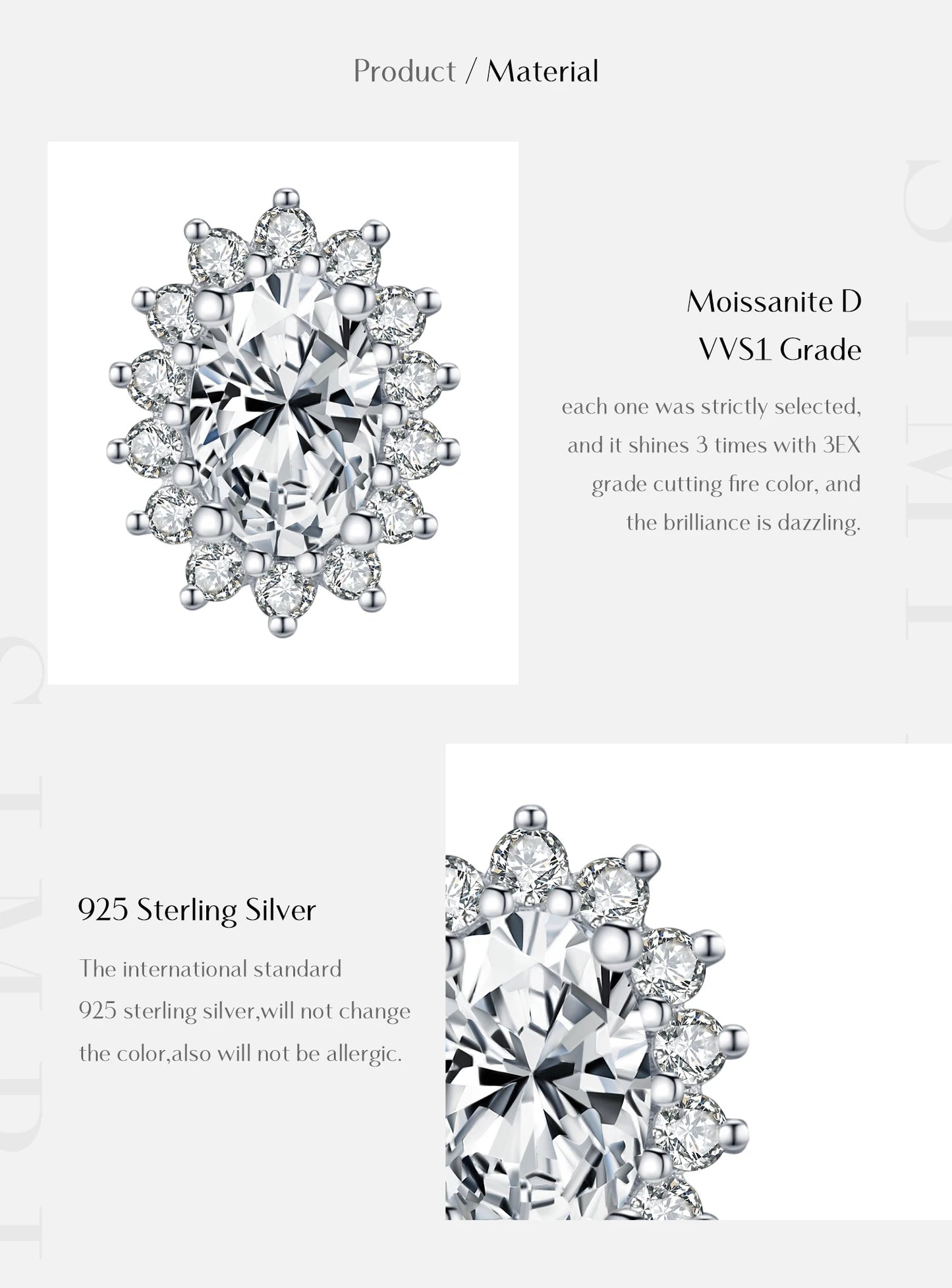 MODIAN D Color Clarity VVS1 Moissanite Halo Earrings 925 Sterling Silver Classic Stud Earrings For Women Luxury Bridal Jewelry