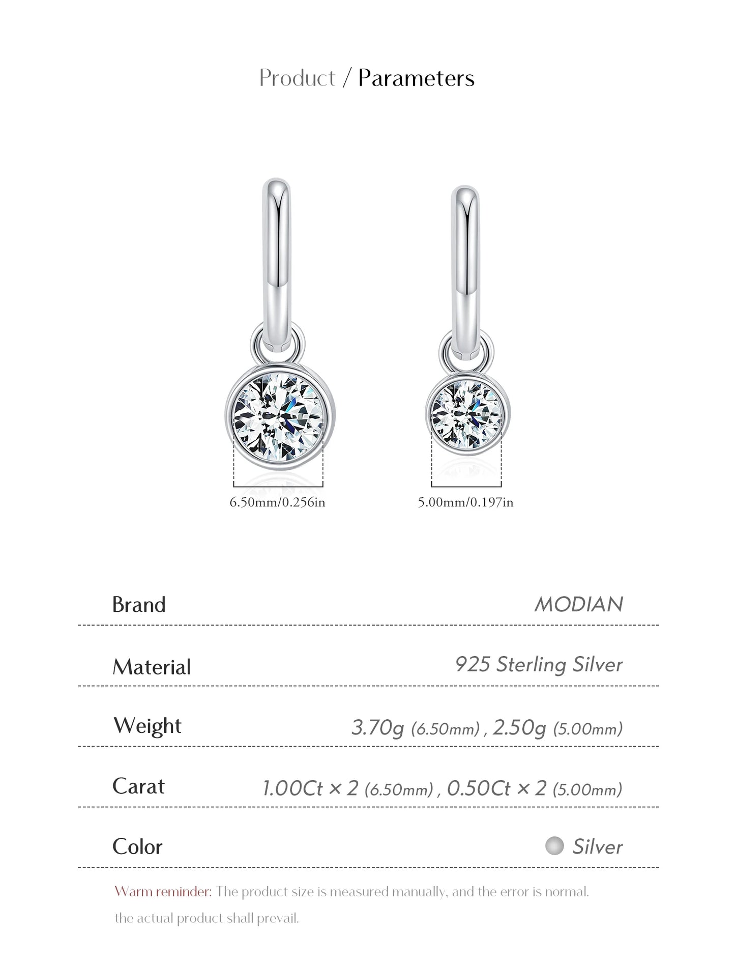 MODIAN 1CT/2CT D Color Moissanite Ear Buckle 925 Sterling Silver Round High Swing Hoop Earrings For Women Daily Fine Jewelry