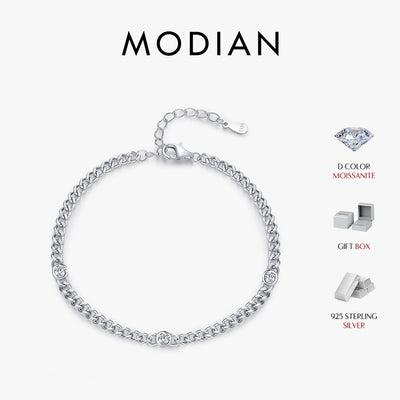 MODIAN White Gold Plated D Color Round Moissanite Twisted Bracelet 925 Sterling Silver VVS1 Dainty Adjustable Jewelry Gifts