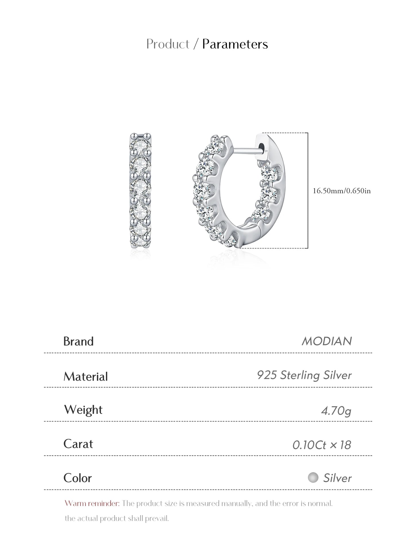 MODIAN D Color Round Moissanite Ear Buckle 925 Sterling Silver Classic Simple Hoop Earrings For Women Party Fine Jewelry Gifts