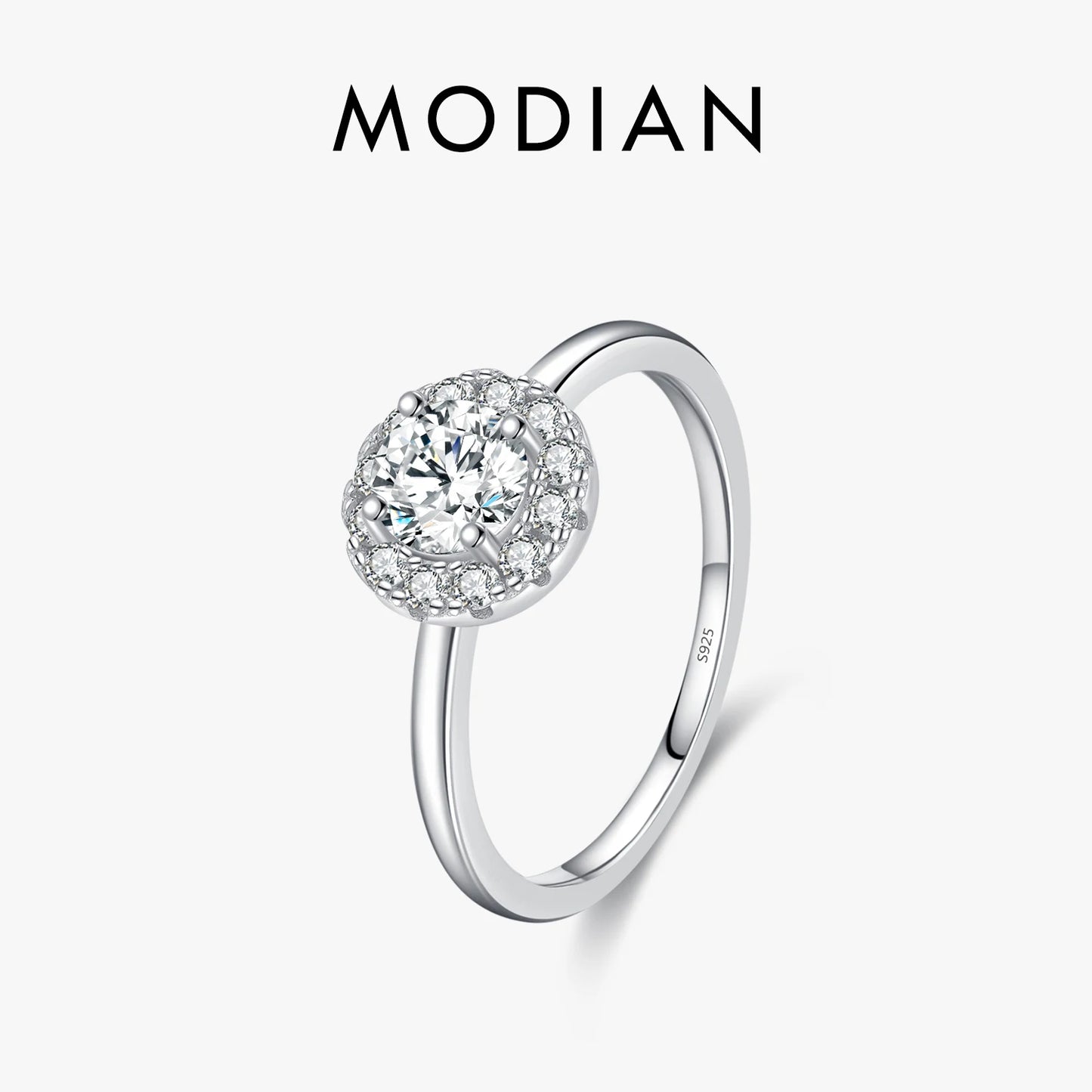 MODIAN 0.5CT D Color VVS1 Round Moissanite Ring 925 Sterling Silver Rings Exquisite Wedding Jewelry For Women Anniversary Gift