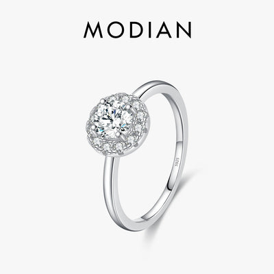MODIAN 0.5CT D Color VVS1 Round Moissanite Ring 925 Sterling Silver Rings Exquisite Wedding Jewelry For Women Anniversary Gift