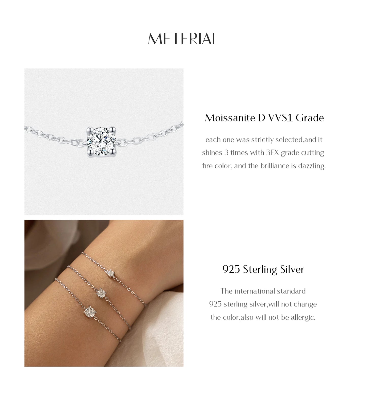 MODIAN D Color Moissanite Bracelet 925 Sterling Silver Classic Minimalist Daily Link Chain Bracelet For Women Fine Jewelry