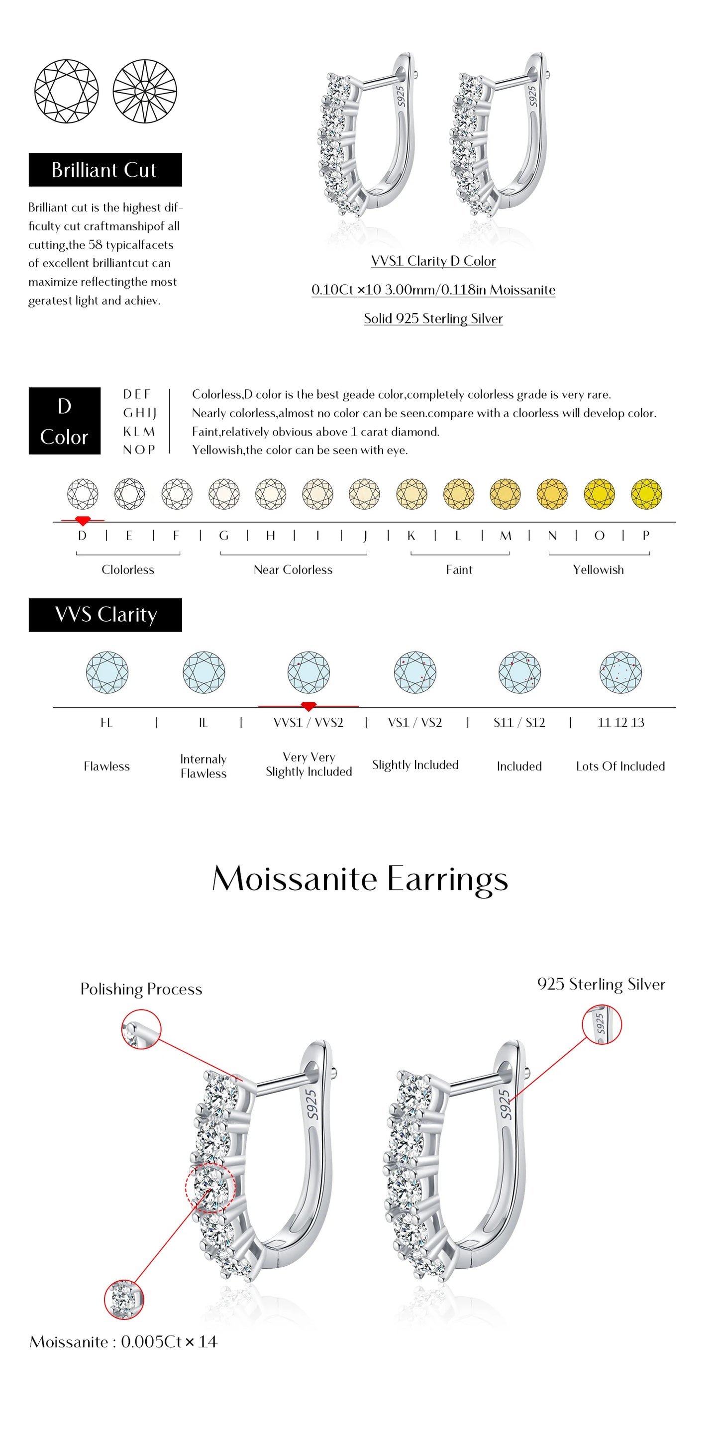 MODIAN D Color U Shape Moissanite Earrings 925 Sterling Silver Elegant Exquisite Hoop Earrings For Women Wedding Jewelry